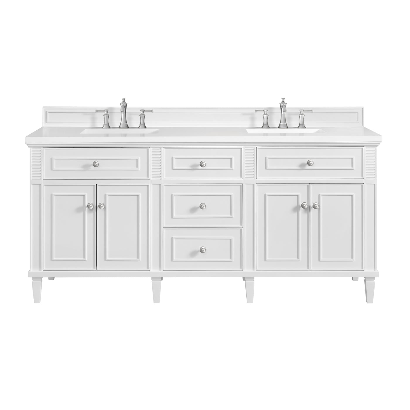 James Martin Lorelai 72" Double Bathroom Vanity, Bright White with White Zeus countertop