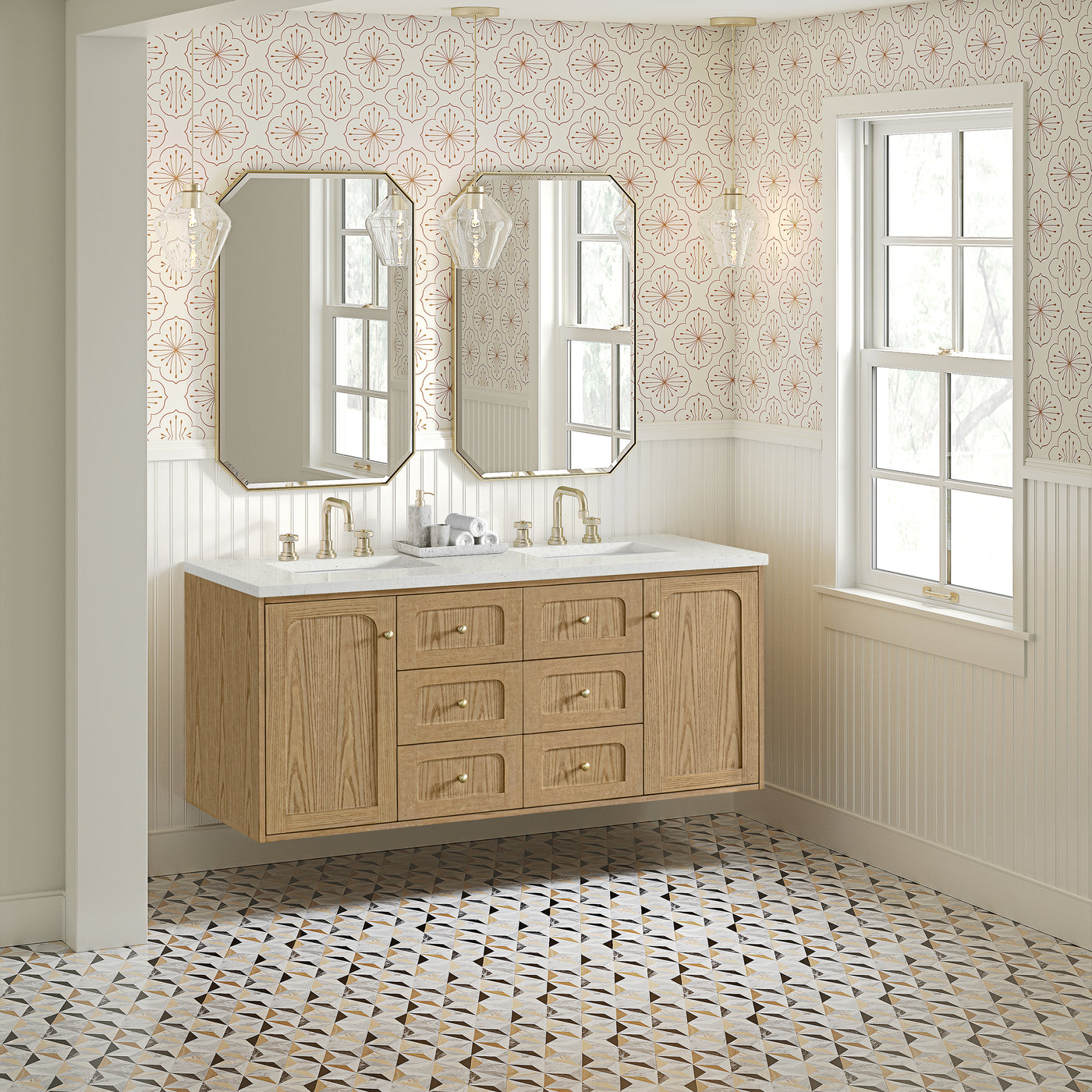 James Martin Laurent 60" Dual Mount Double Bathroom Vanity, Light Natural Oak, view 32