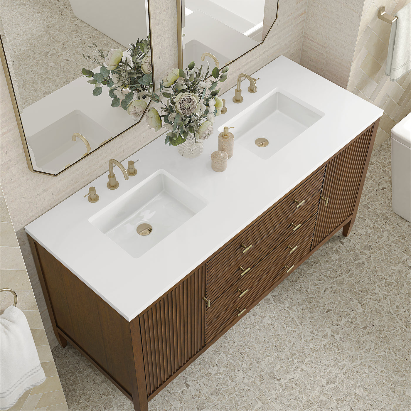 James Martin Myrrin 60" Double Bathroom Vanity, Mid-Century Walnut, view 25