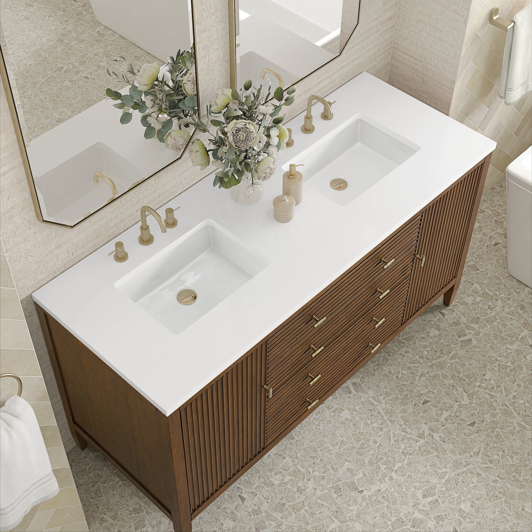 James Martin Myrrin 60" Double Bathroom Vanity, Mid-Century Walnut, view 25
