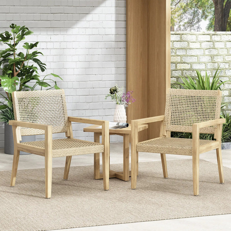Outdoor Wicker and Acacia Wood Club Chairs - Set of 2 by HouseOfZazla