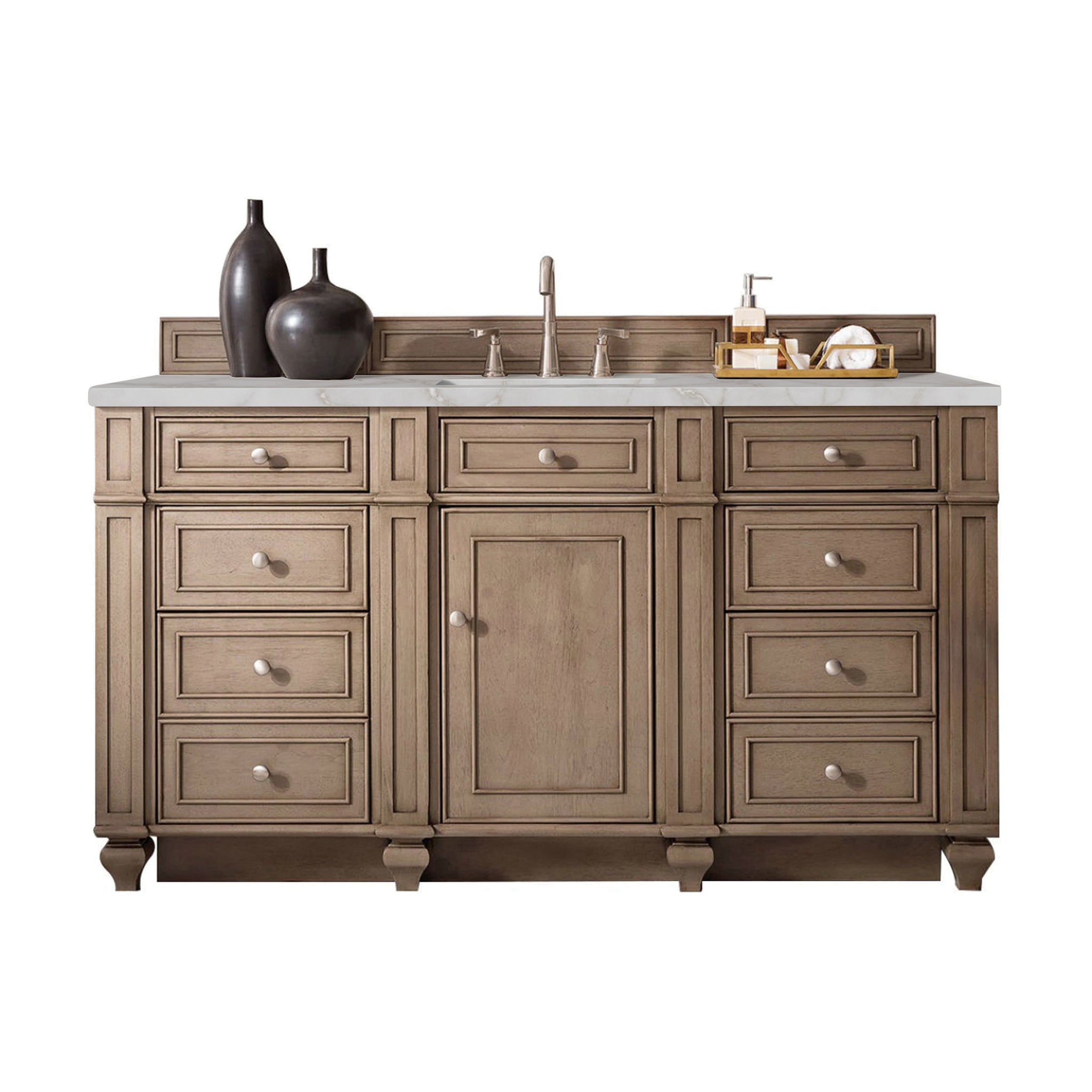 James Martin Bristol 60" Single Bathroom Vanity, Whitewashed Walnut with Victorian Silver (FreePower) countertop