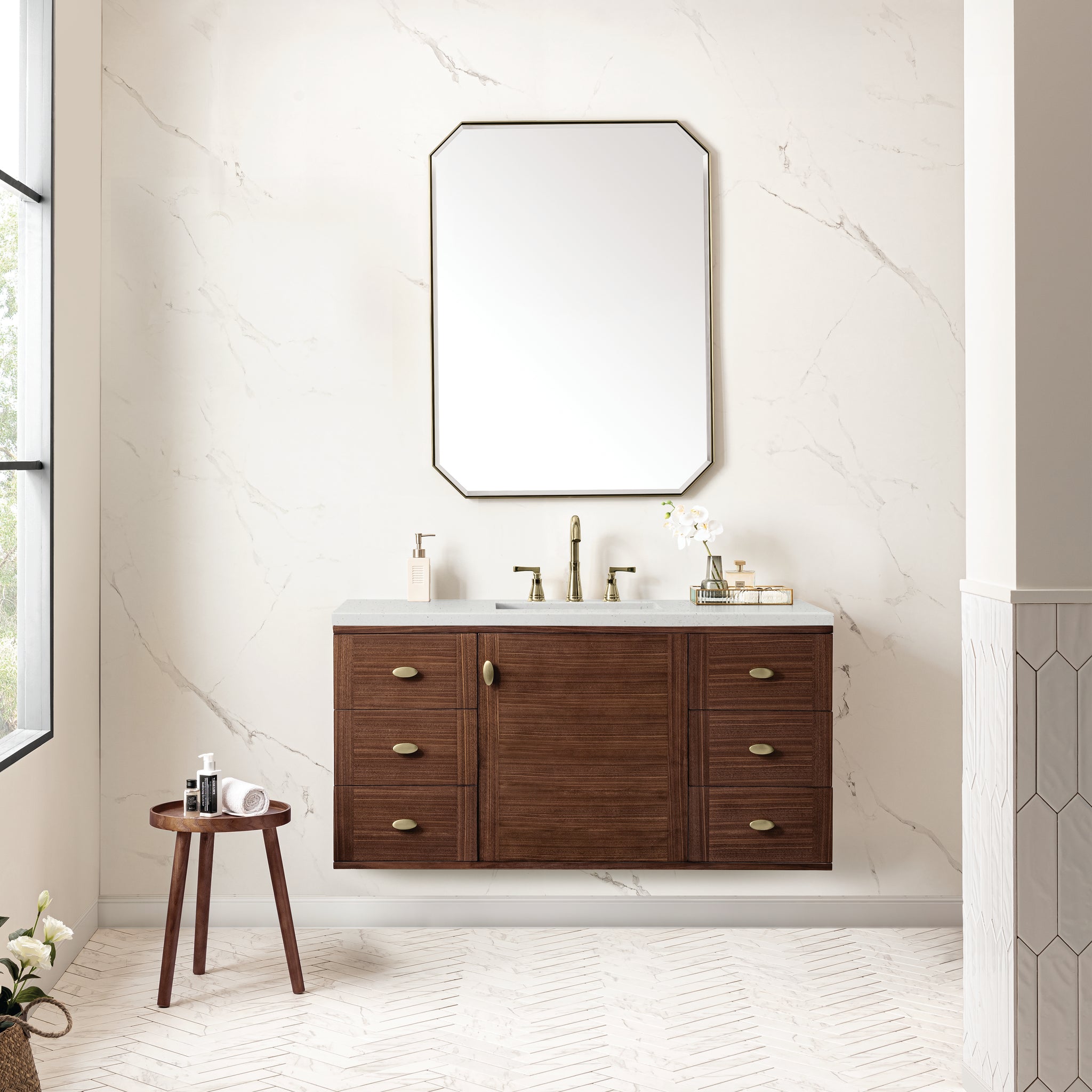 James Martin Amberly 48" Dual Mount Single Bathroom Vanity, Mid-Century Walnut, view 34