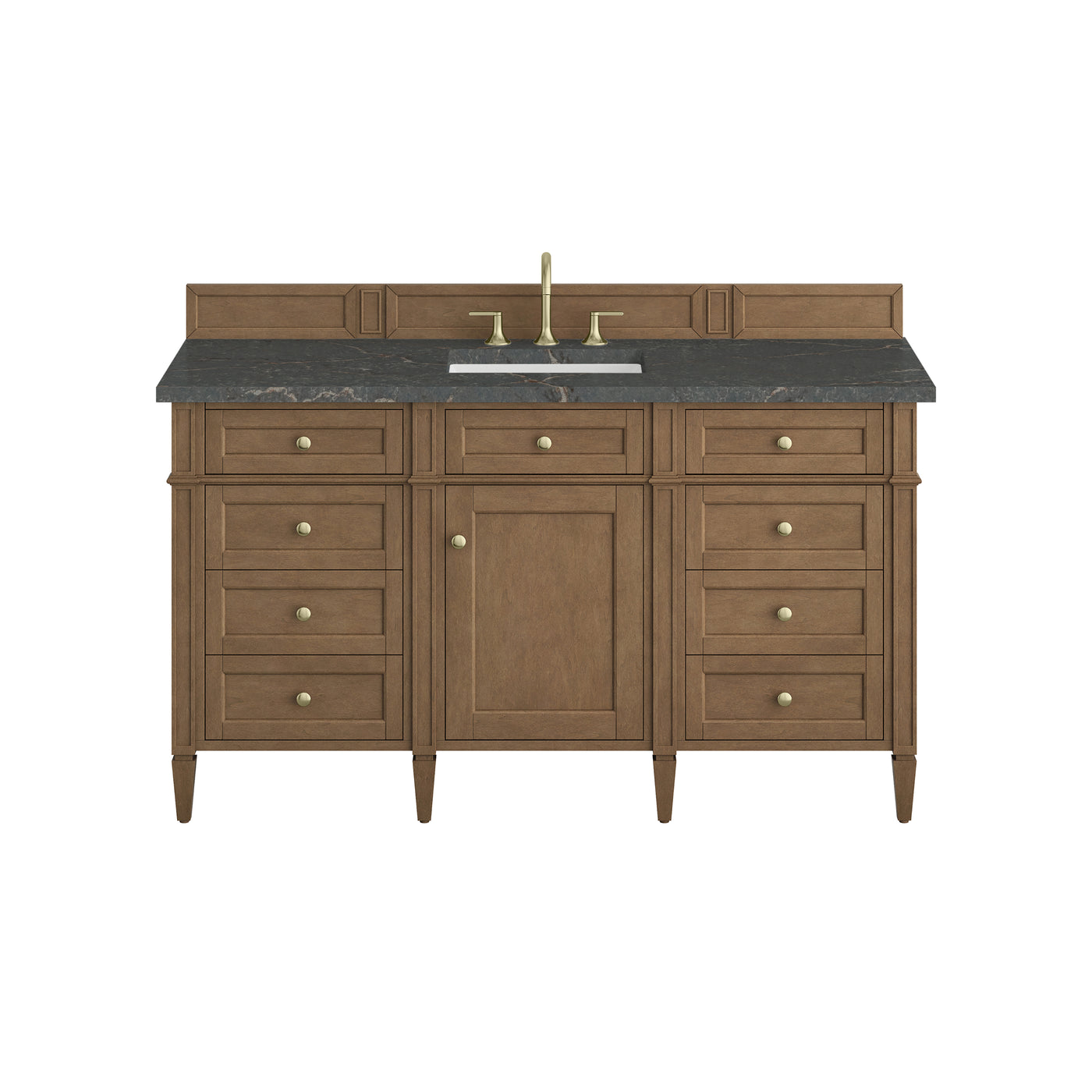 James Martin Brittany 60" Single Bathroom Vanity, Pecan with Parisien Bleu (FreePower) countertop