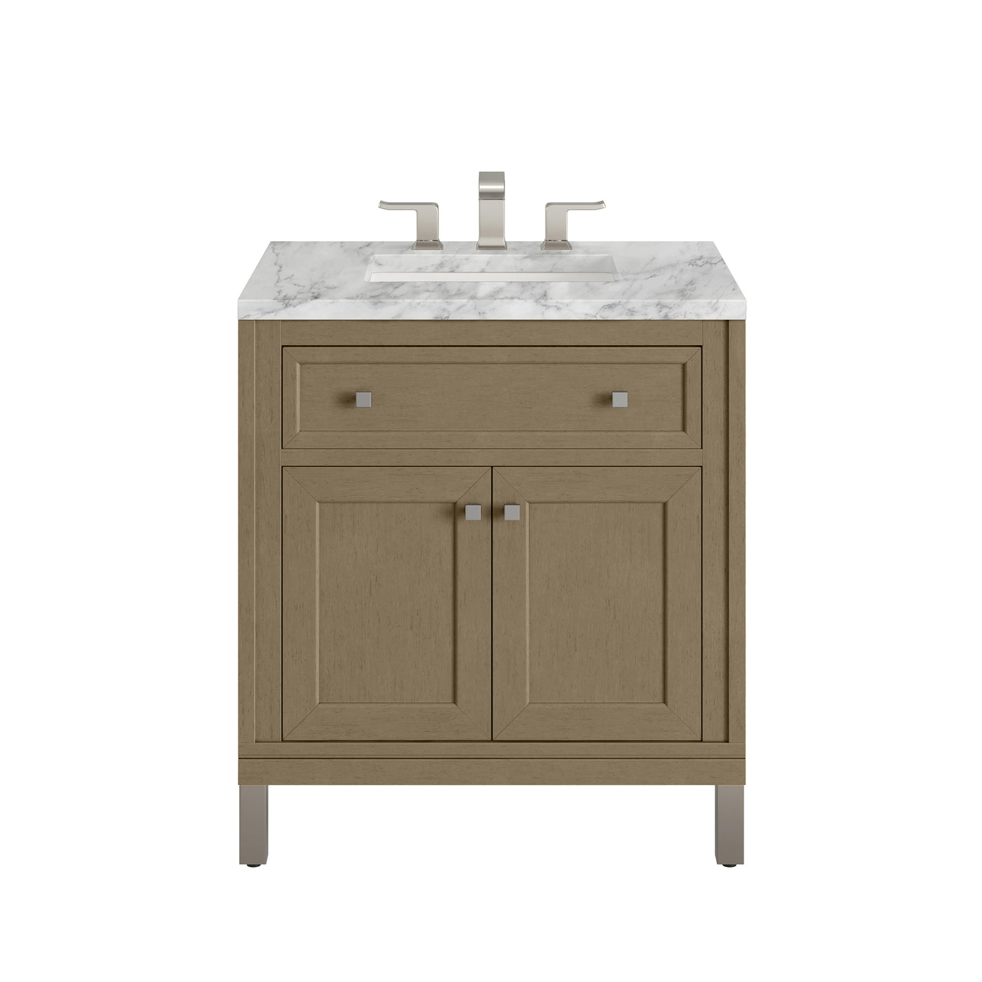 James Martin Chicago 30" Single Bathroom Vanity, Walnut Whisper with Carrara White countertop