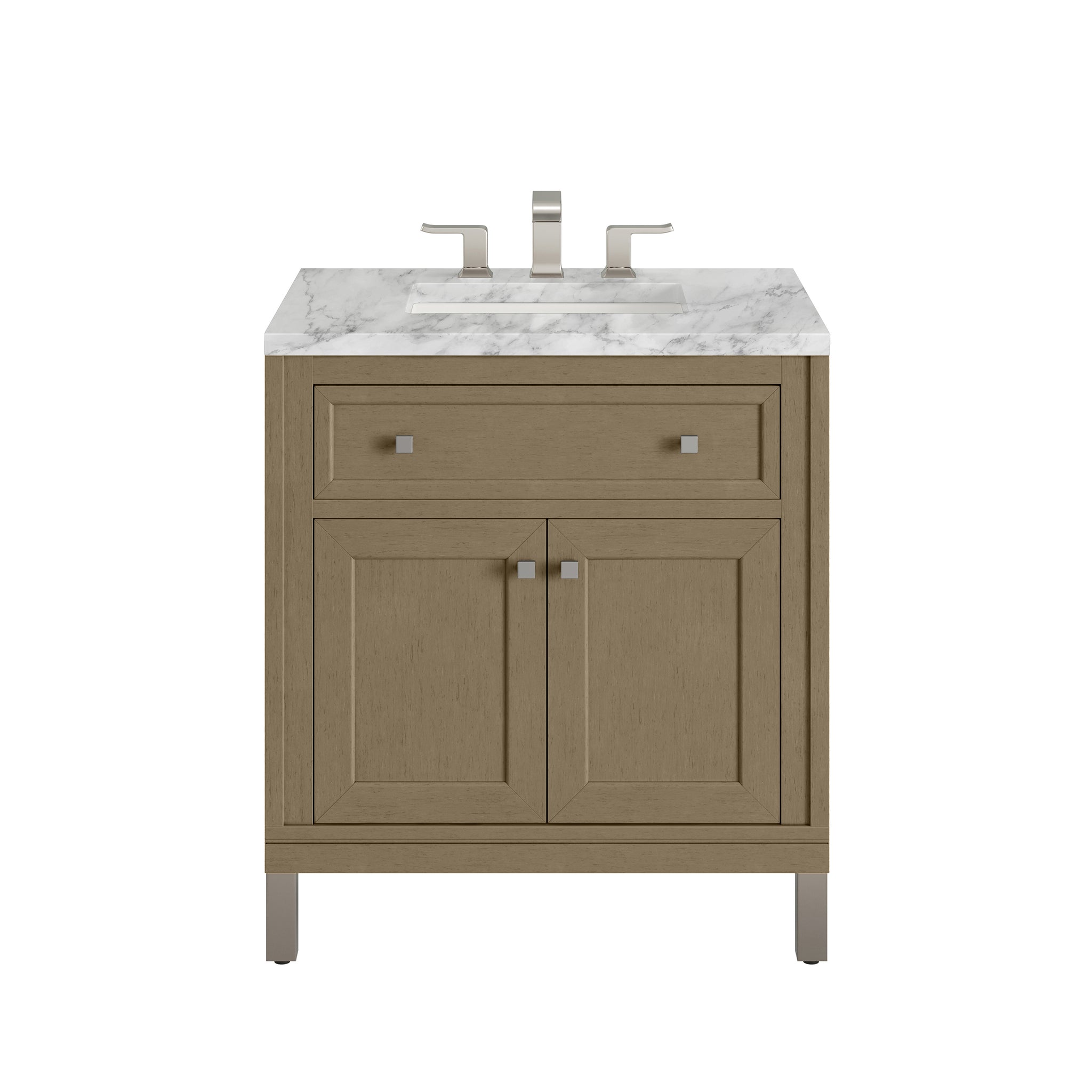 James Martin Chicago 30" Single Bathroom Vanity, Walnut Whisper with Carrara White countertop