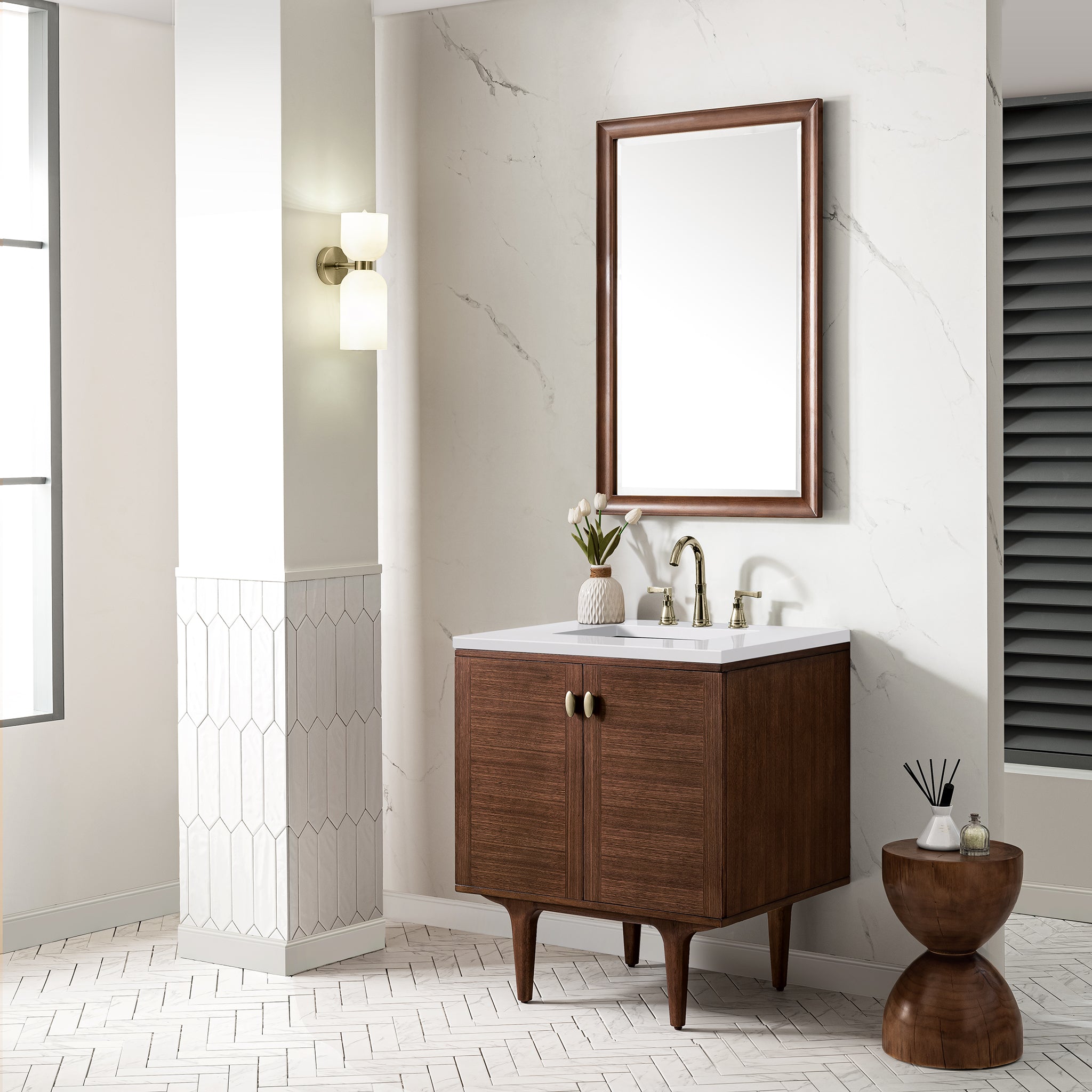 James Martin Amberly 30" Dual Mount Single Bathroom Vanity, Mid-Century Walnut, view 39