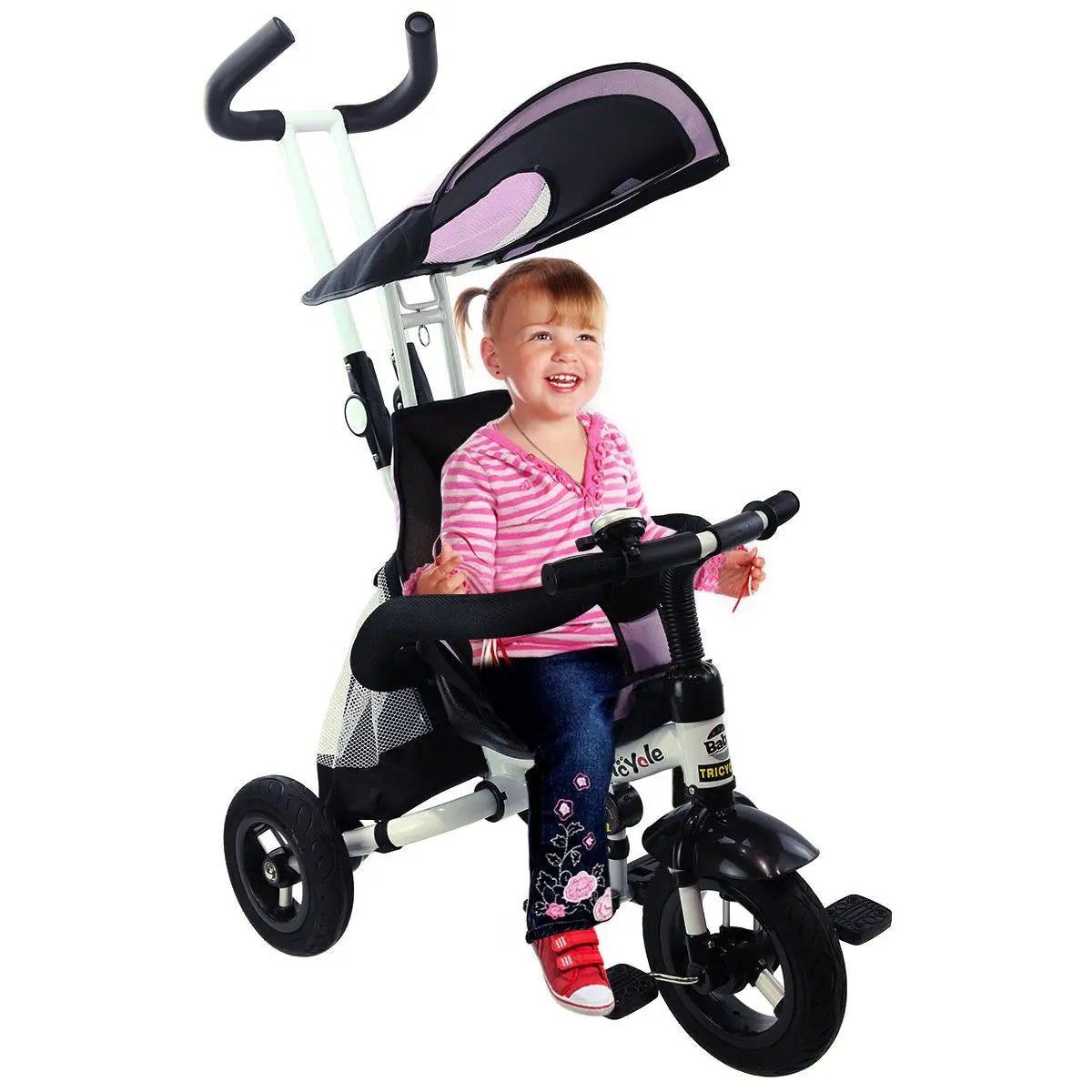 4-in-1 Detachable Learning Baby Tricycle Stroller w/ Canopy Bag-Pink by DirectDeals
