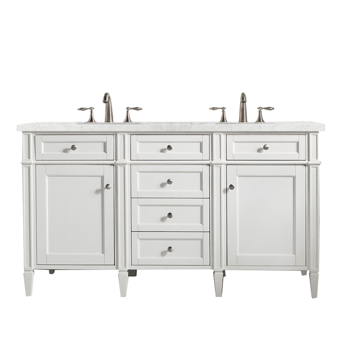 James Martin Brittany 60" Double Bathroom Vanity, Bright White with Eternal Jasmine Pearl (FreePower) countertop