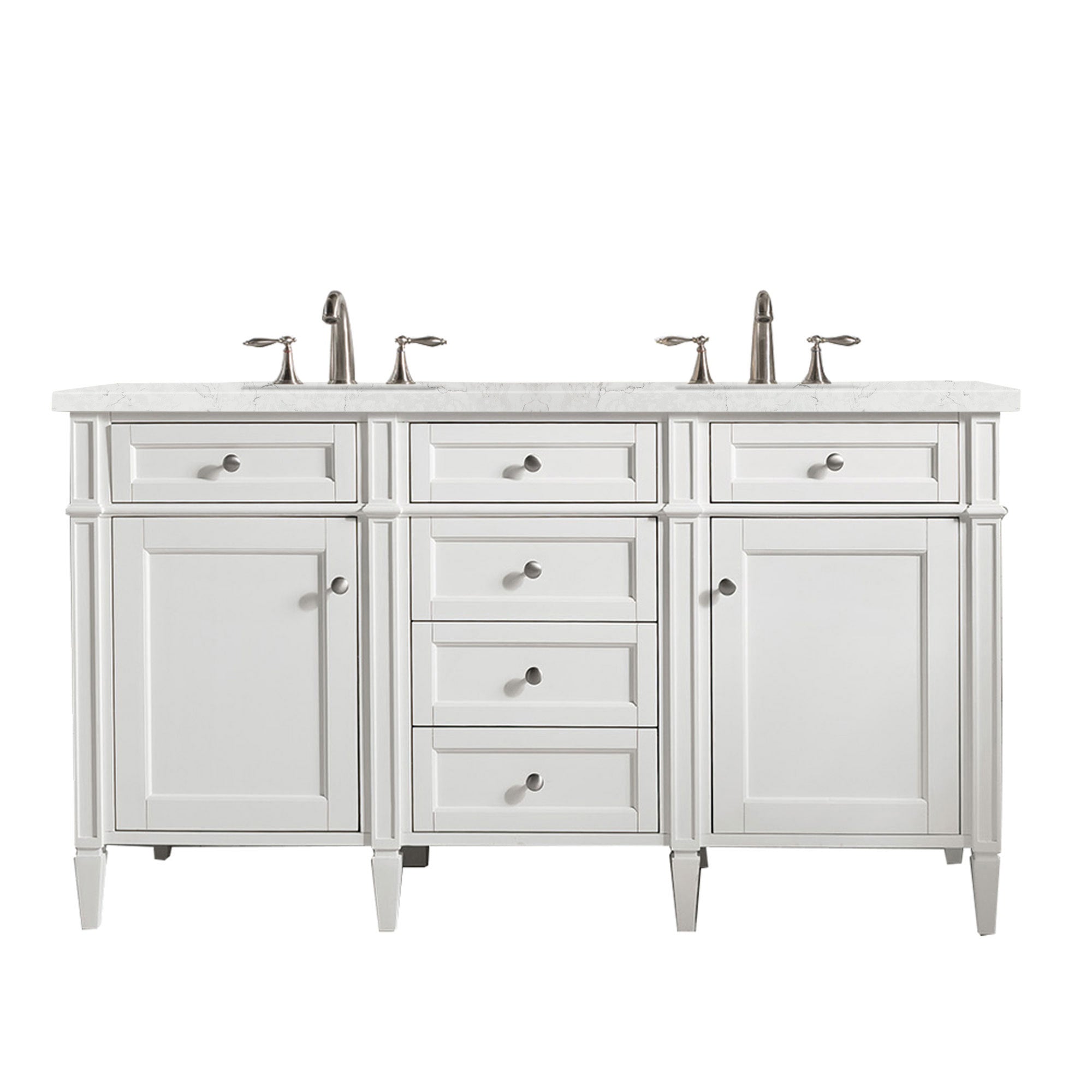 James Martin Brittany 60" Double Bathroom Vanity, Bright White with Eternal Jasmine Pearl (FreePower) countertop