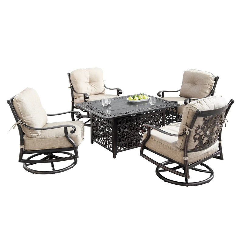Aluminum 48-in Rectangular Patio Fire Table and Swivel Rocker Set by Sharicks