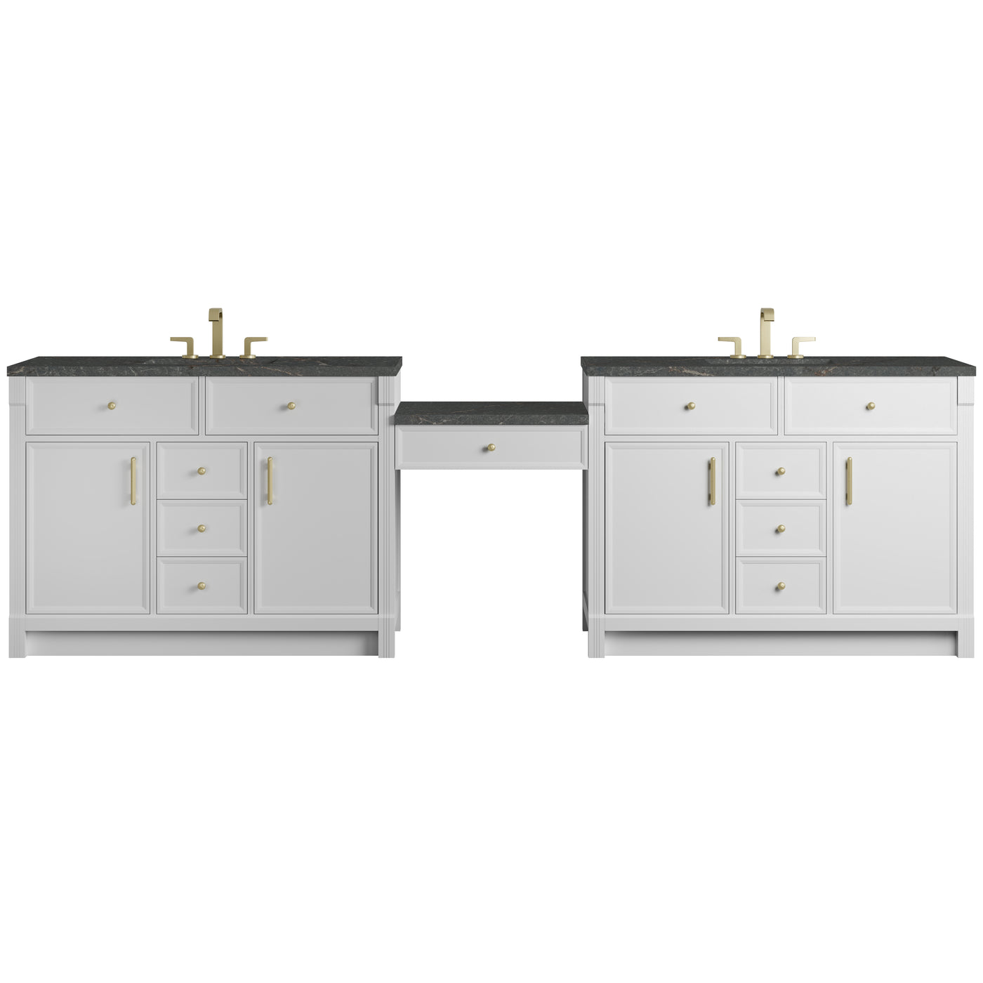James Martin Bellshire 120" Double Bathroom Vanity, Bright White with Parisien Bleu (FreePower) countertop