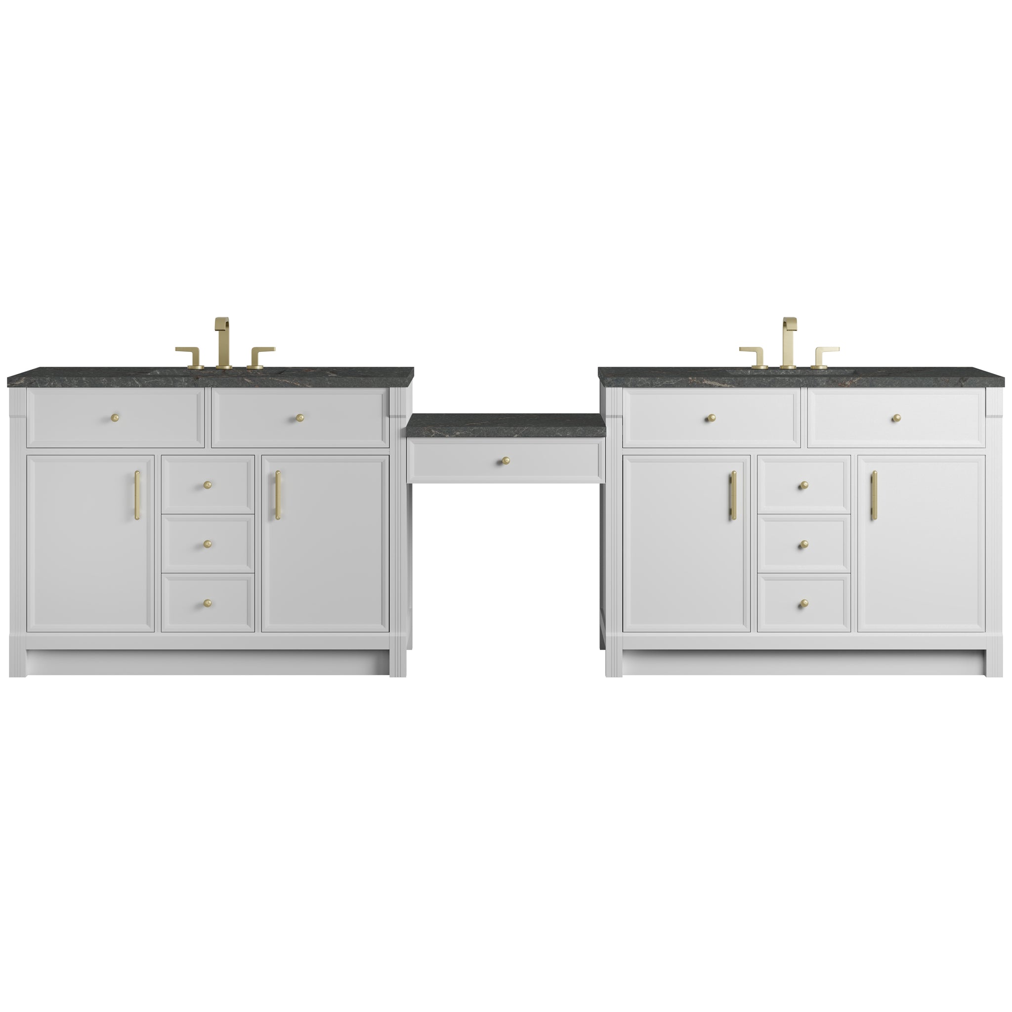 James Martin Bellshire 120" Double Bathroom Vanity, Bright White with Parisien Bleu (FreePower) countertop