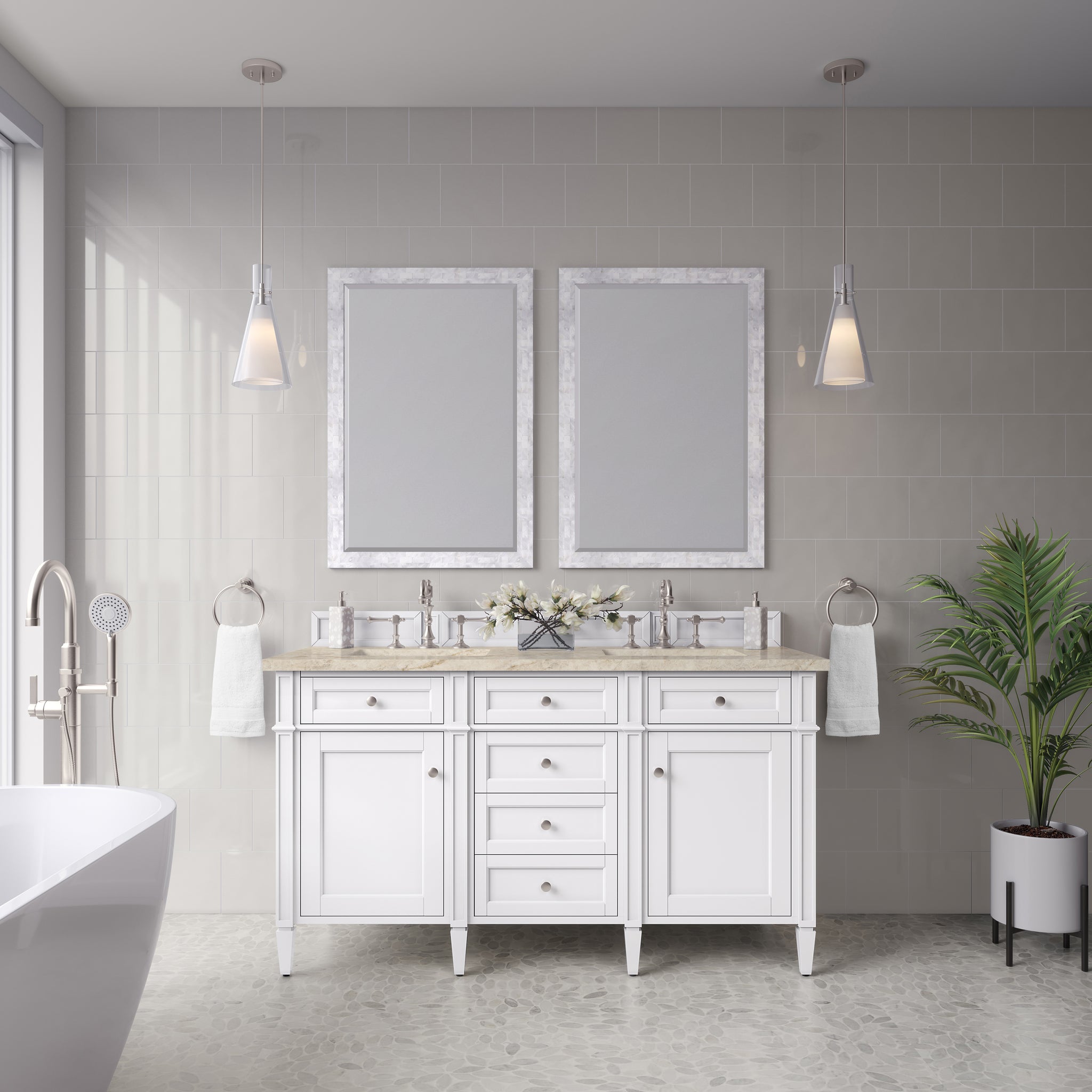 James Martin Brittany 60" Double Bathroom Vanity, Bright White, view 40