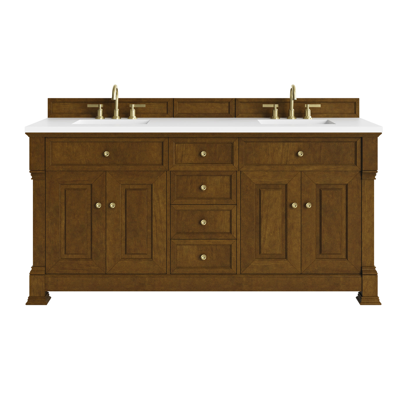 James Martin Brookfield 72" Double Bathroom Vanity, Honey Oak with White Zeus countertop