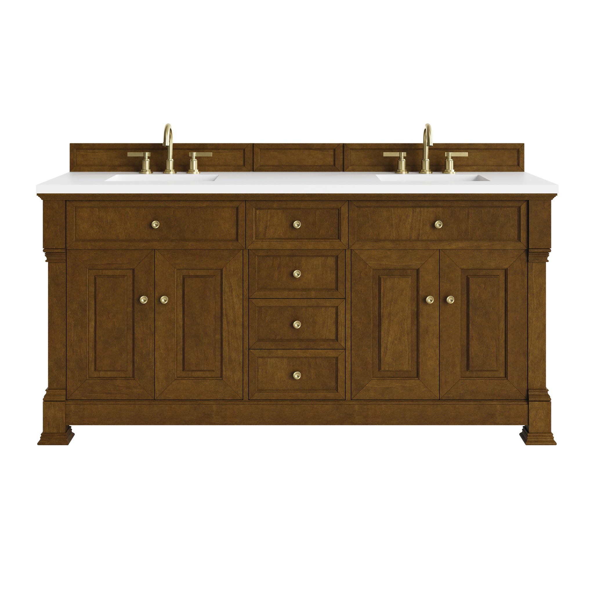 James Martin Brookfield 72" Double Bathroom Vanity, Honey Oak with White Zeus countertop