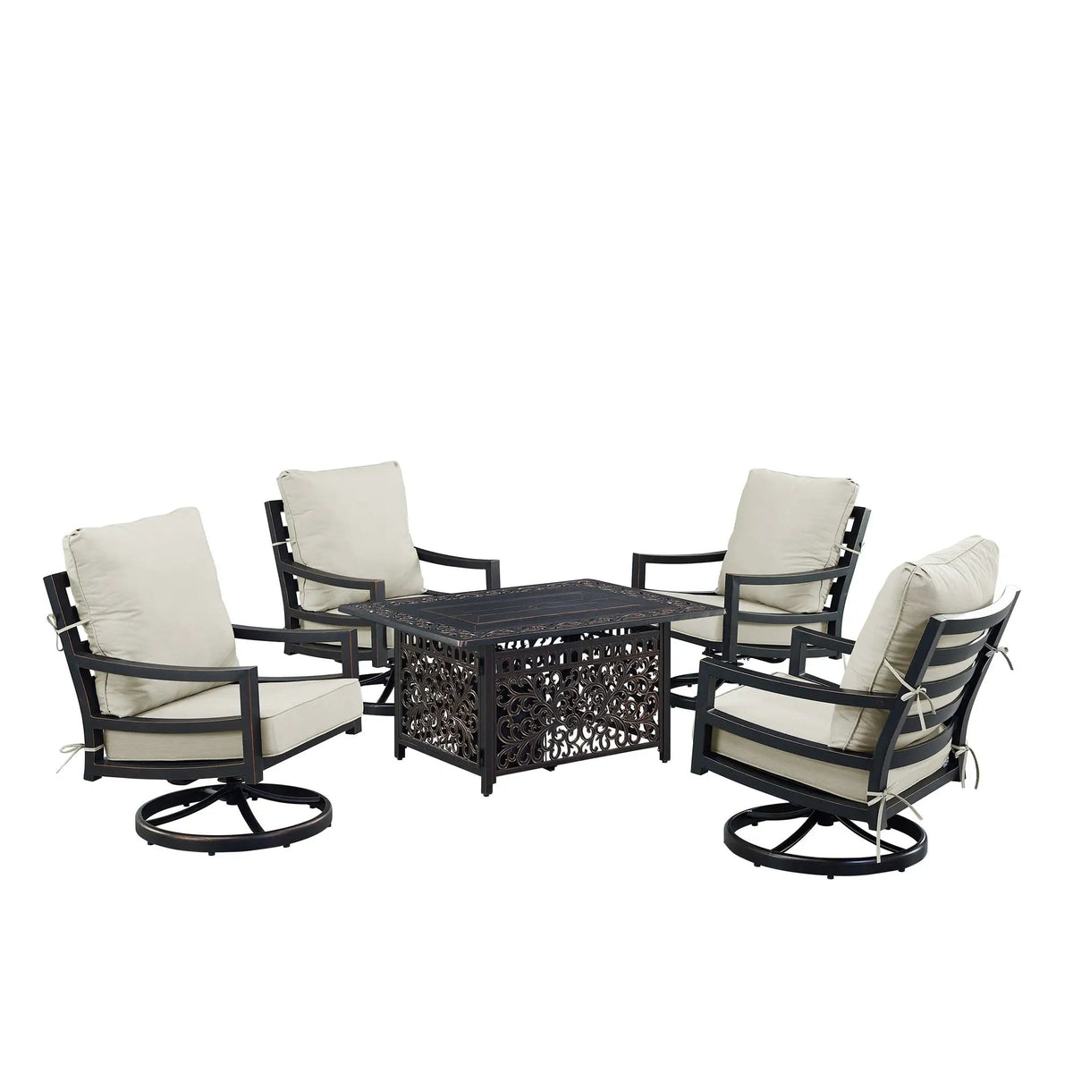 Black Aluminum Fire Table Set with Four Club Chairs by Sharicks