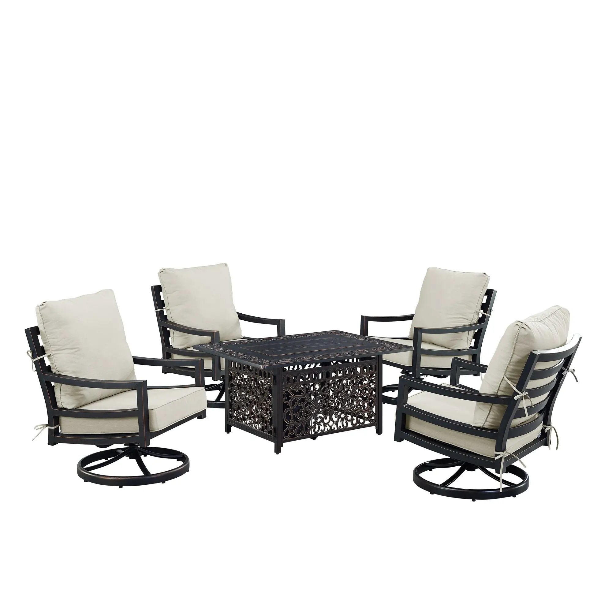 Black Aluminum Fire Table Set with Four Club Chairs by Sharicks