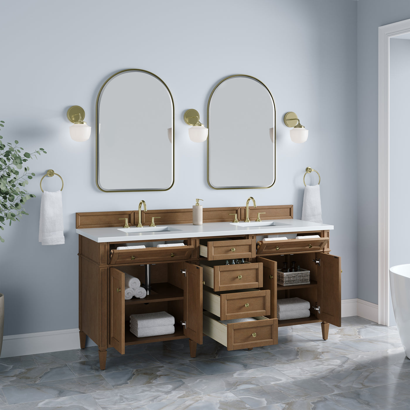 James Martin Brittany 72" Double Bathroom Vanity, Pecan, view 38
