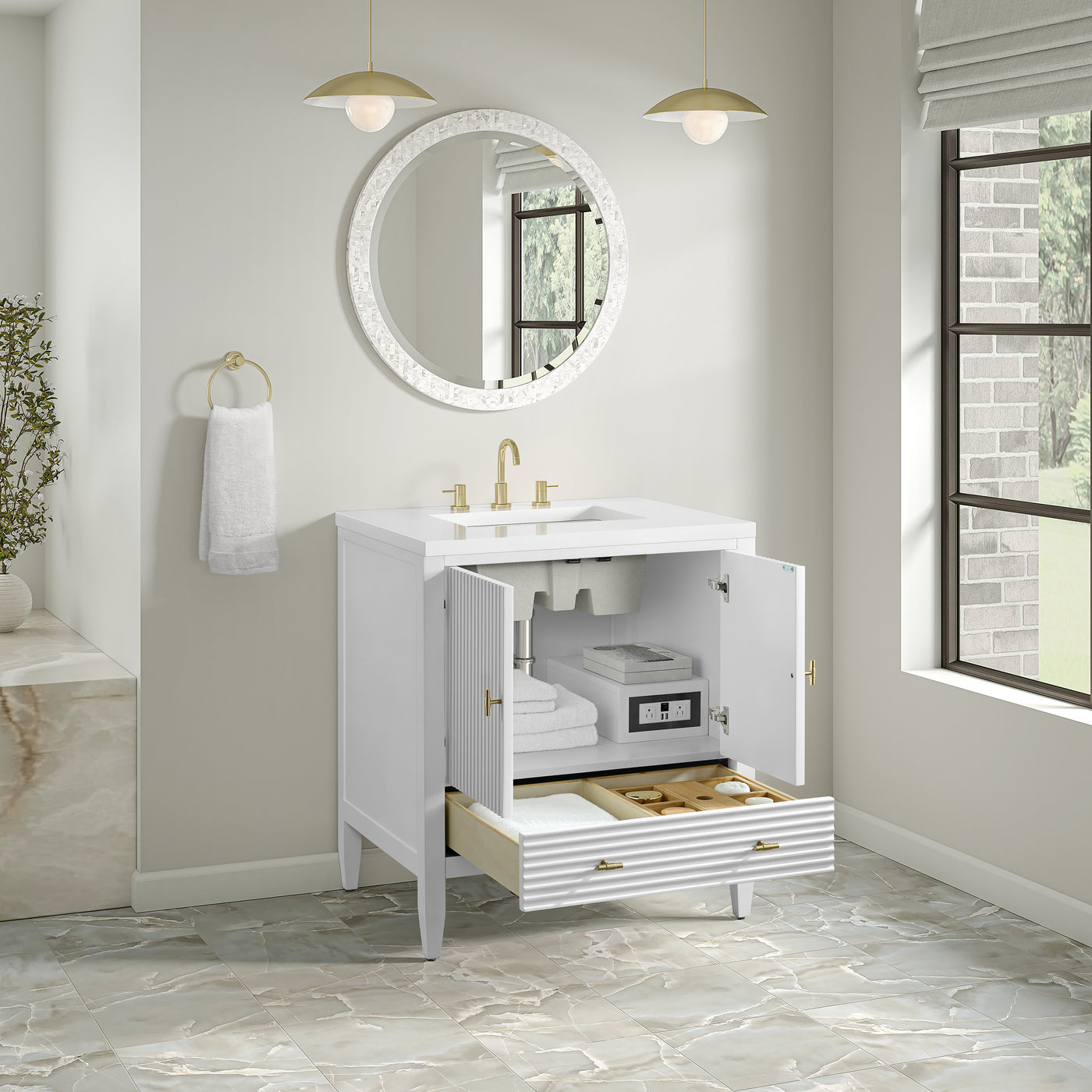 James Martin Myrrin 30" Single Bathroom Vanity, Bright White, view 34