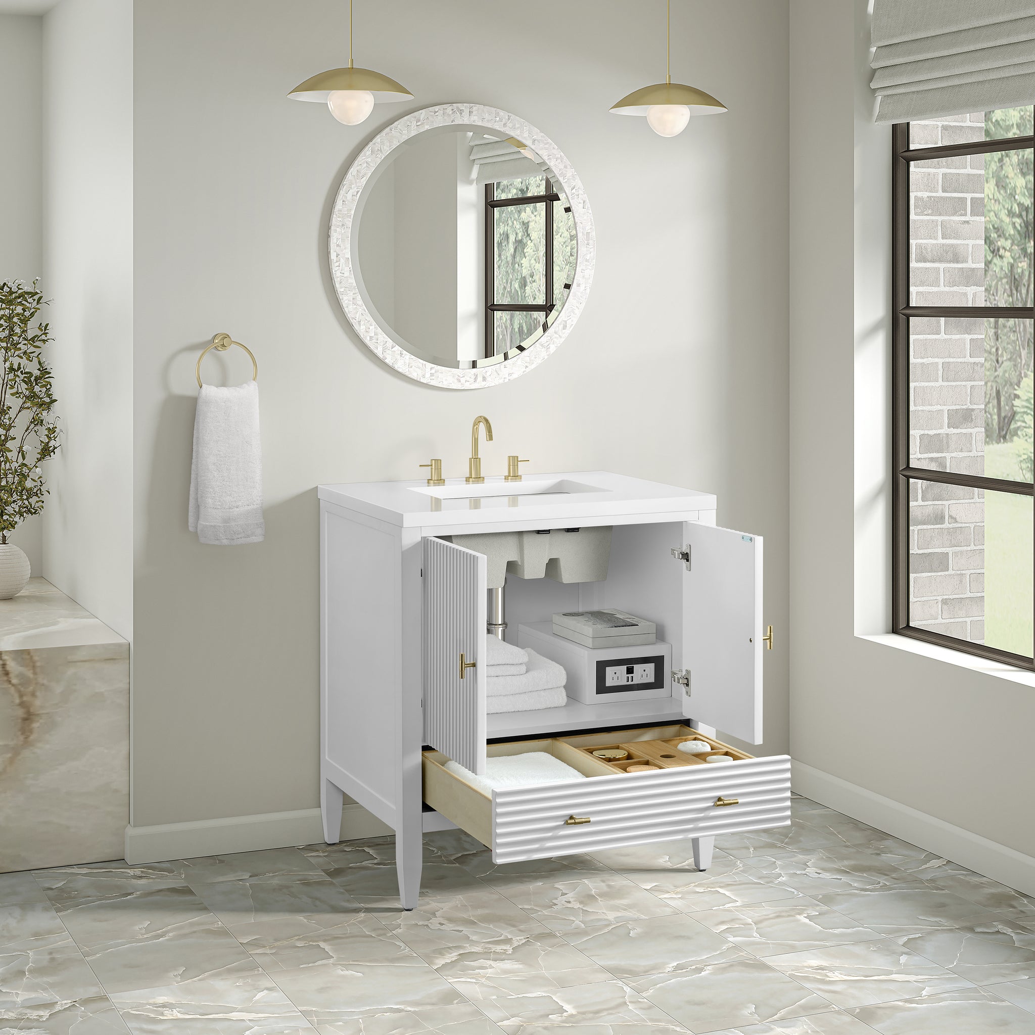 James Martin Myrrin 30" Single Bathroom Vanity, Bright White, view 34
