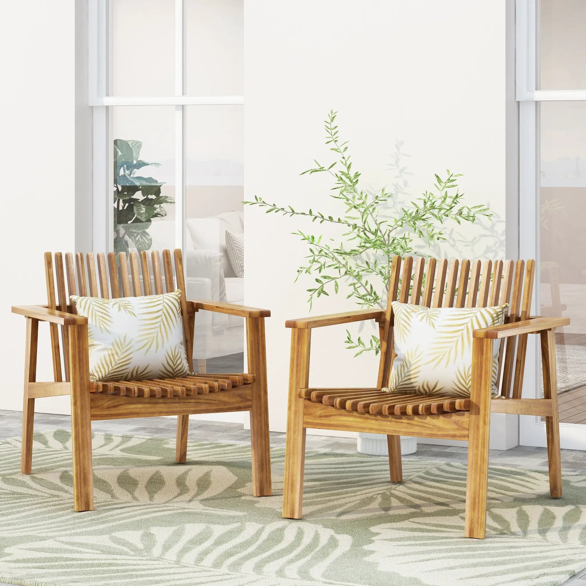 Outdoor Acacia Wood Slatted Club Chairs, Set of 2, Teak Finish by HouseOfZazla