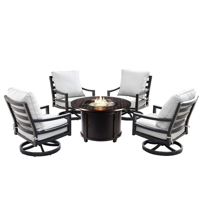 Aluminum 44-in Round Patio Fire Table Set with Swivel Rocking Chairs by Sharicks