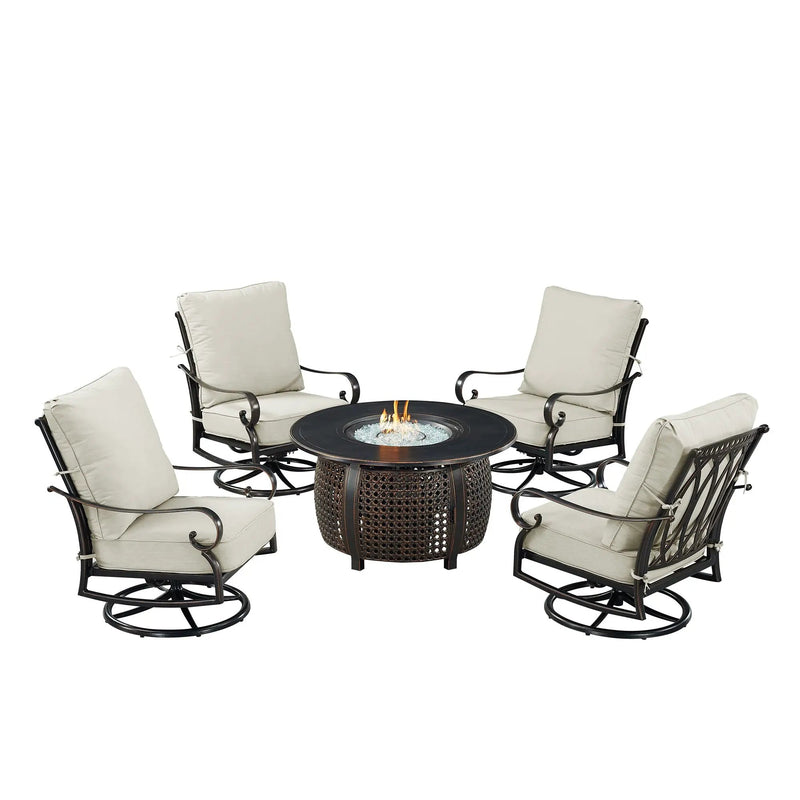 Black Aluminum Fire Table Set with Four Club Chairs by Sharicks
