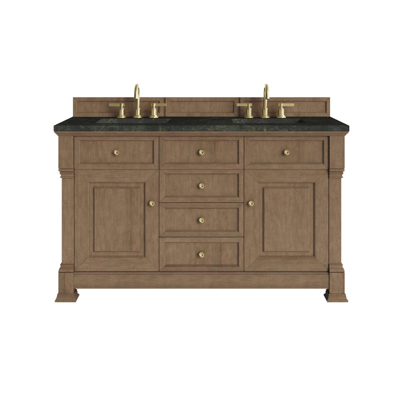 James Martin Brookfield 60" Double Bathroom Vanity, Pecan with Phantome countertop
