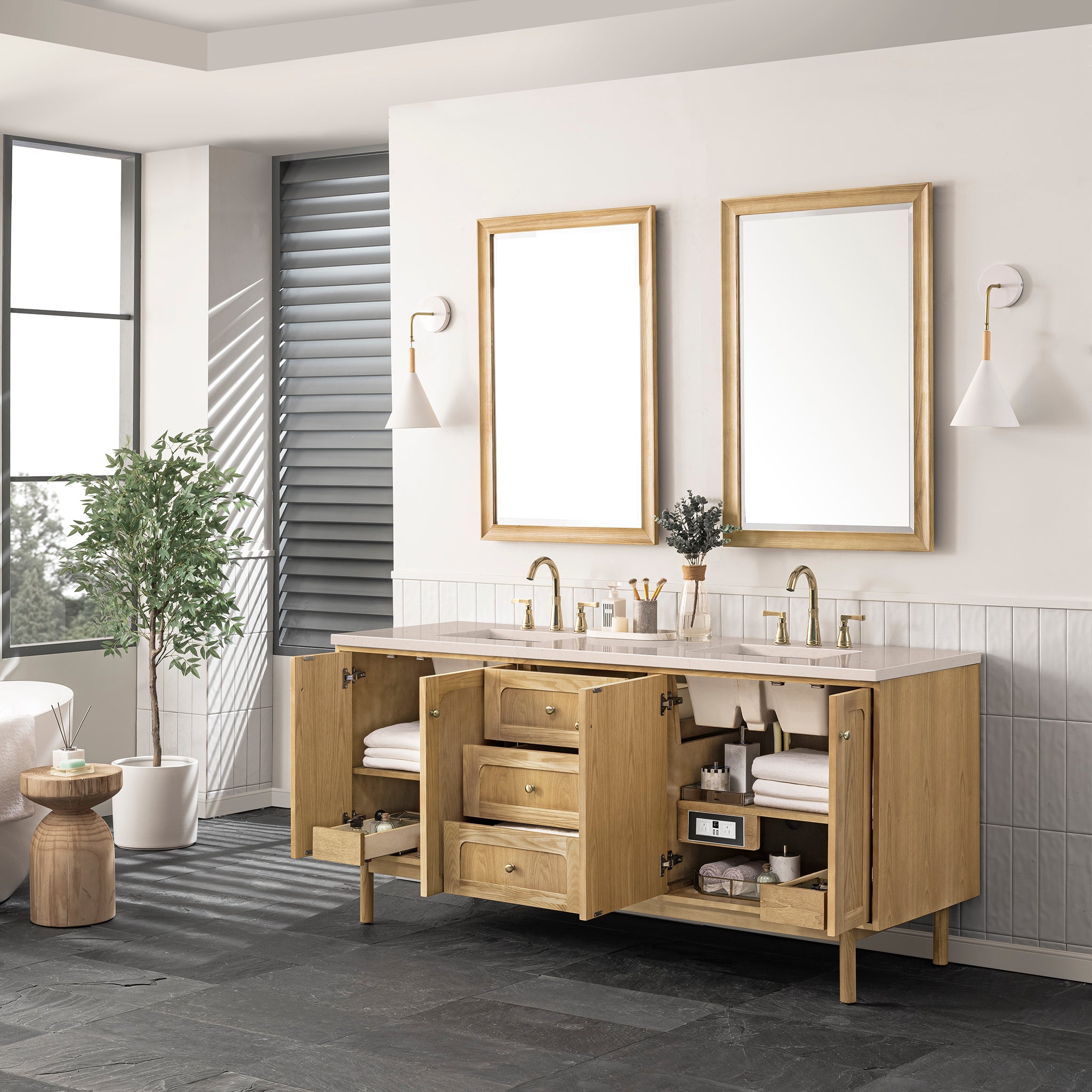 James Martin Laurent 72" Dual Mount Double Bathroom Vanity, Light Natural Oak, view 25