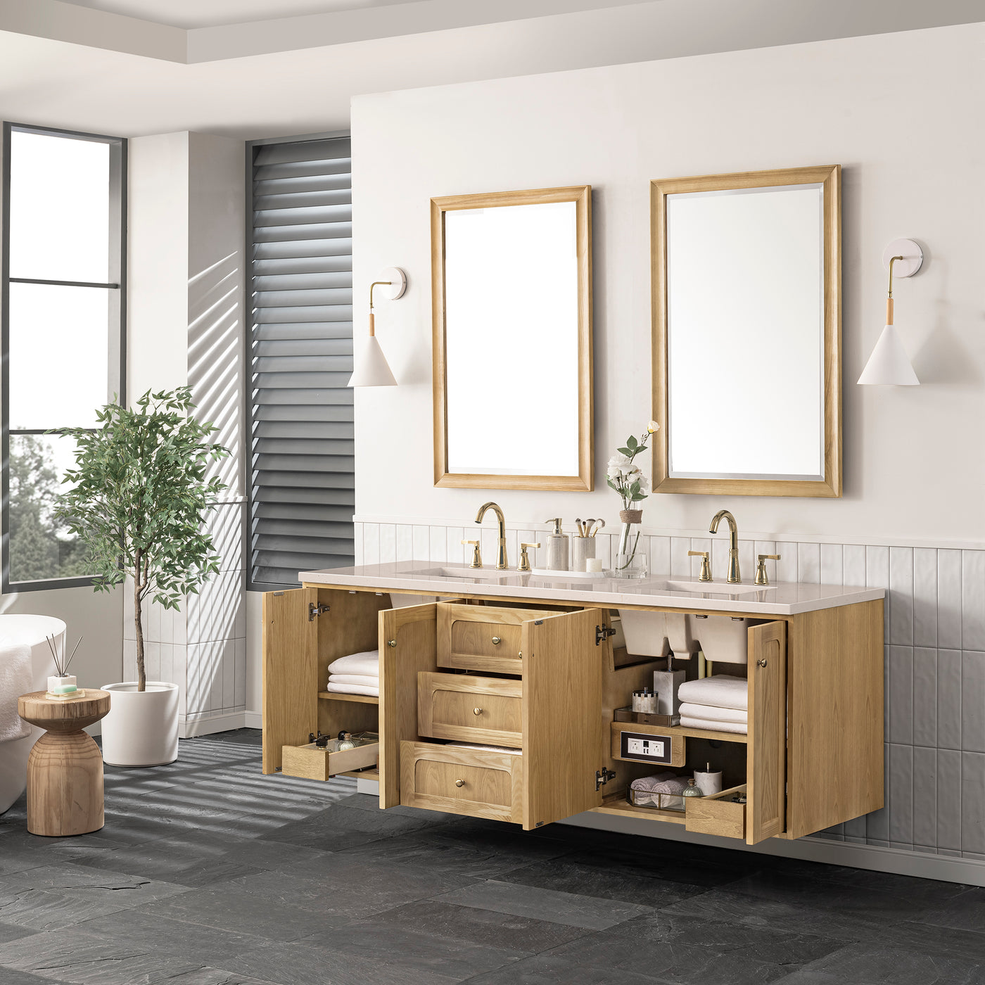 James Martin Laurent 72" Dual Mount Double Bathroom Vanity, Light Natural Oak, view 26