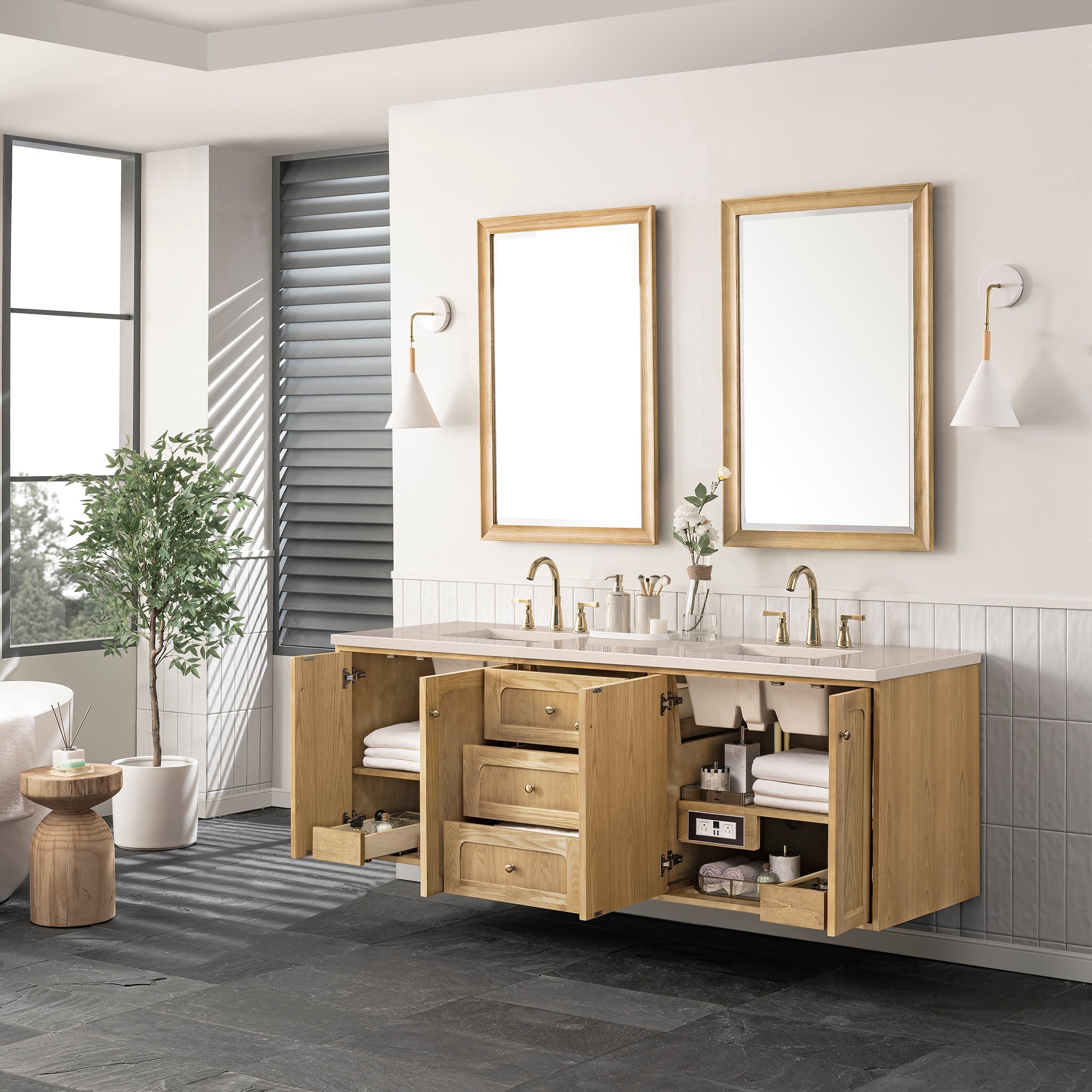 James Martin Laurent 72" Dual Mount Double Bathroom Vanity, Light Natural Oak, view 26