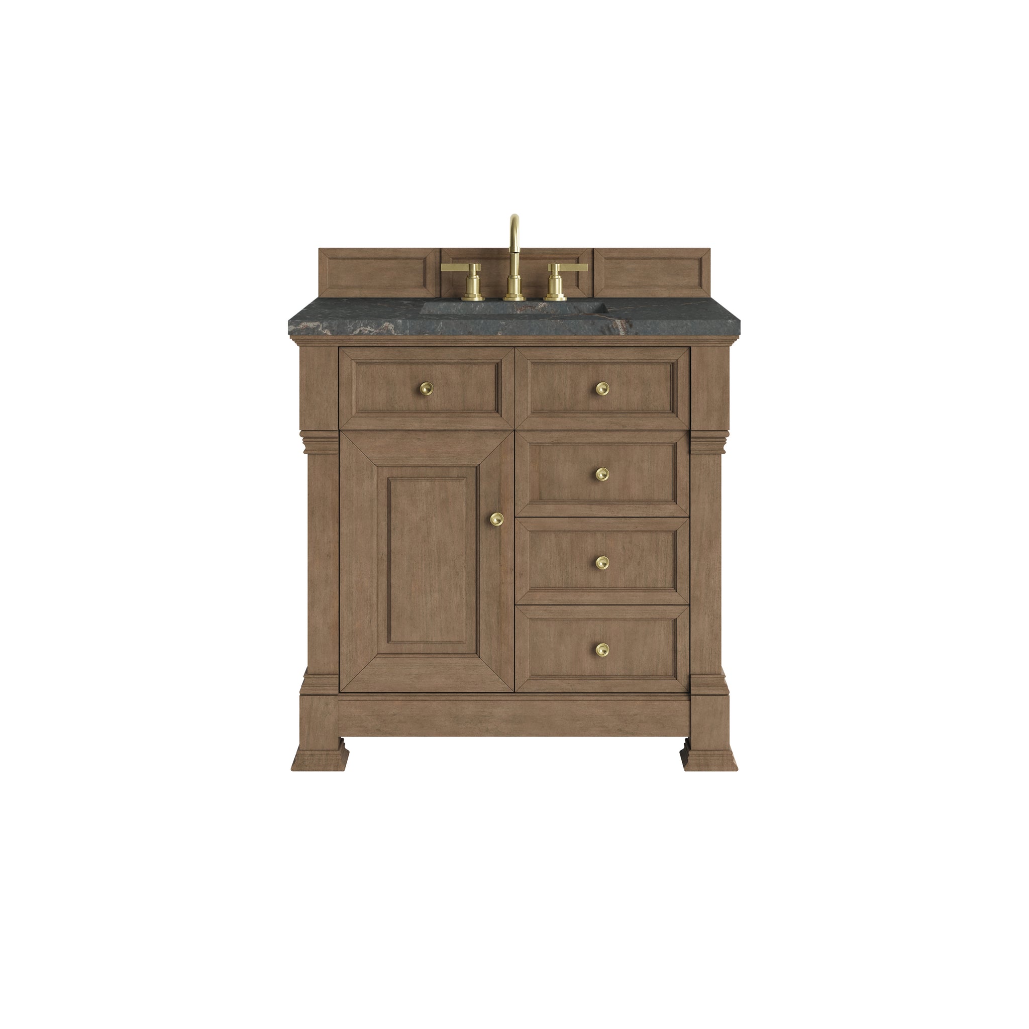 James Martin Brookfield 36" Single Bathroom Vanity, Pecan with Parisien Bleu countertop