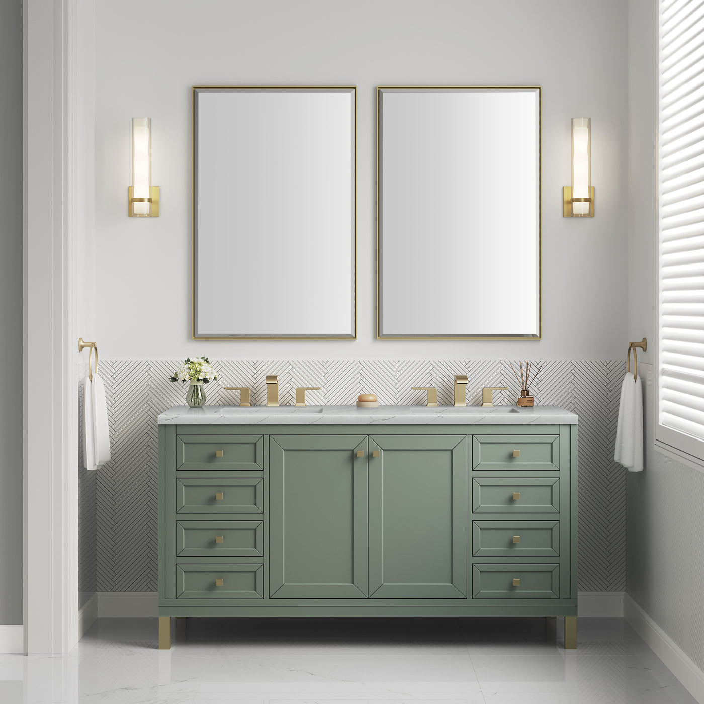 James Martin Chicago 60" Double Bathroom Vanity, Smokey Celadon, view 40