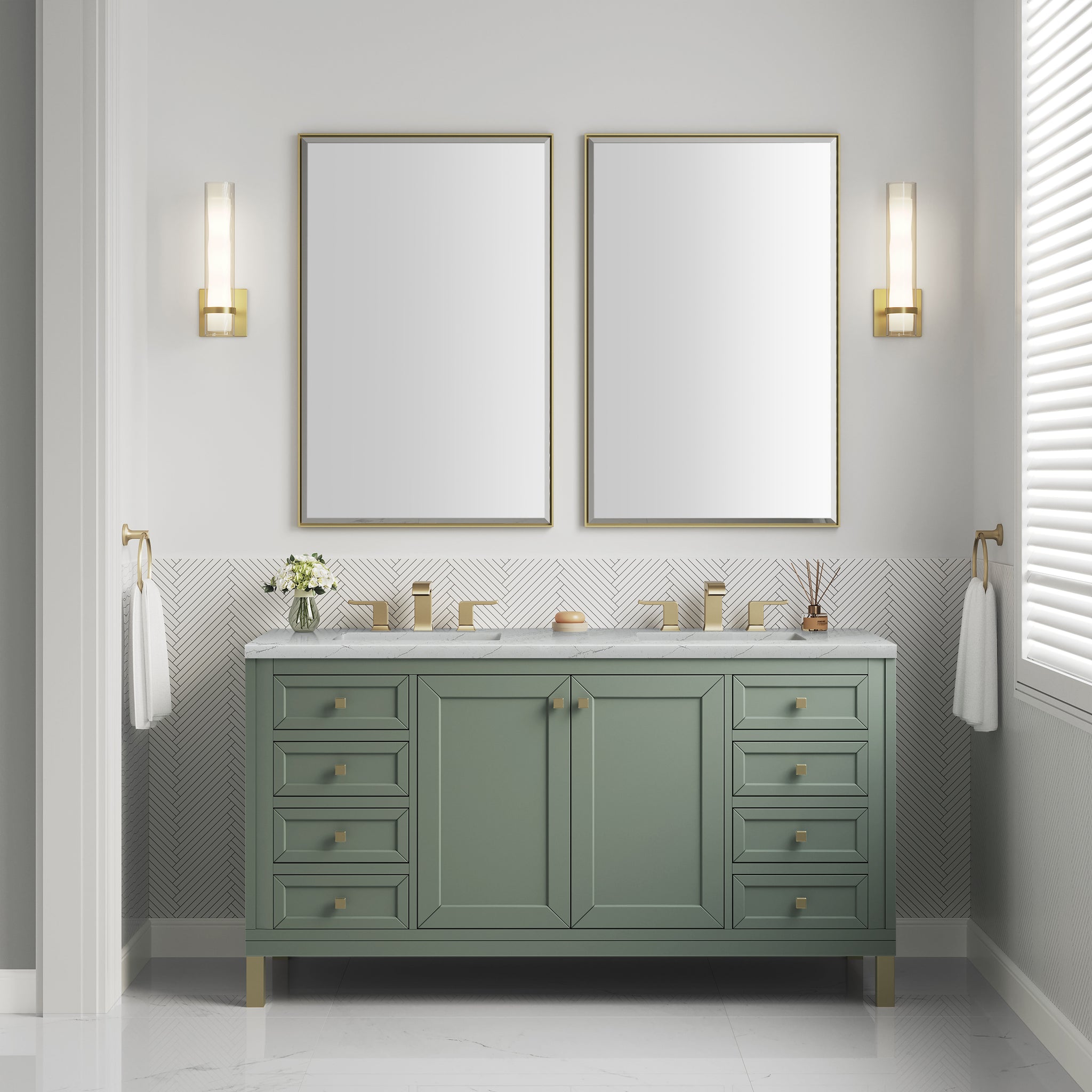 James Martin Chicago 60" Double Bathroom Vanity, Smokey Celadon, view 40