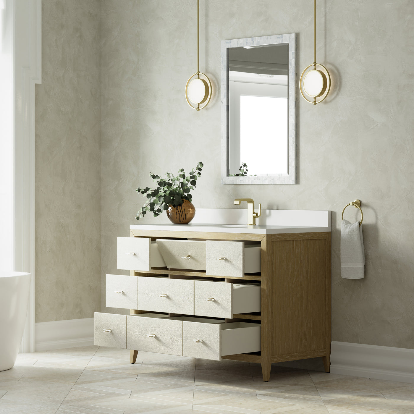 James Martin Celeste 48" Single Bathroom Vanity, Sunwashed Oak with Embossed Shagreen Drawer Fronts, view 29