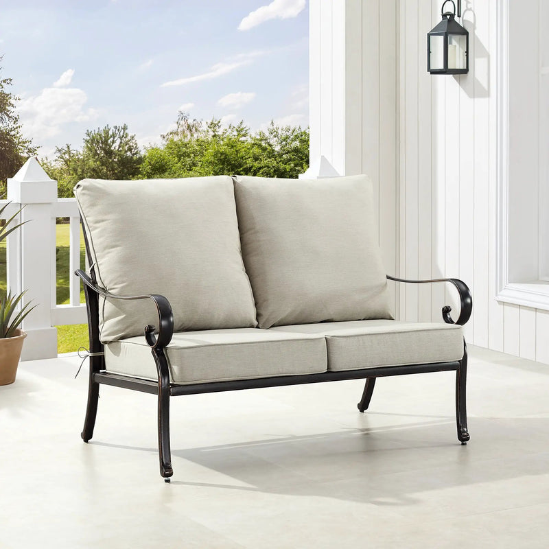 Black Aluminum Deep Seating Loveseat with Cushions by Sharicks