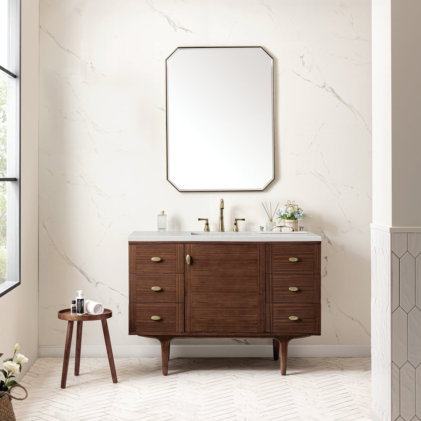 James Martin Amberly 48" Dual Mount Single Bathroom Vanity, Mid-Century Walnut, view 33