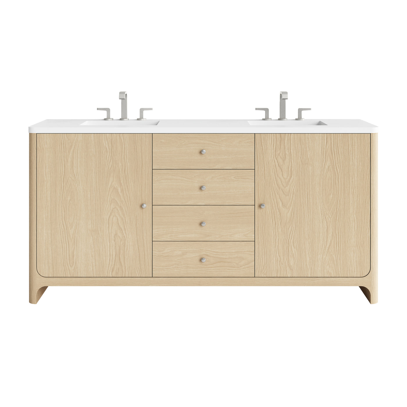 James Martin Gracyn 72" Double Bathroom Vanity, Coastal Driftwood with White Zeus (Widespread) countertop
