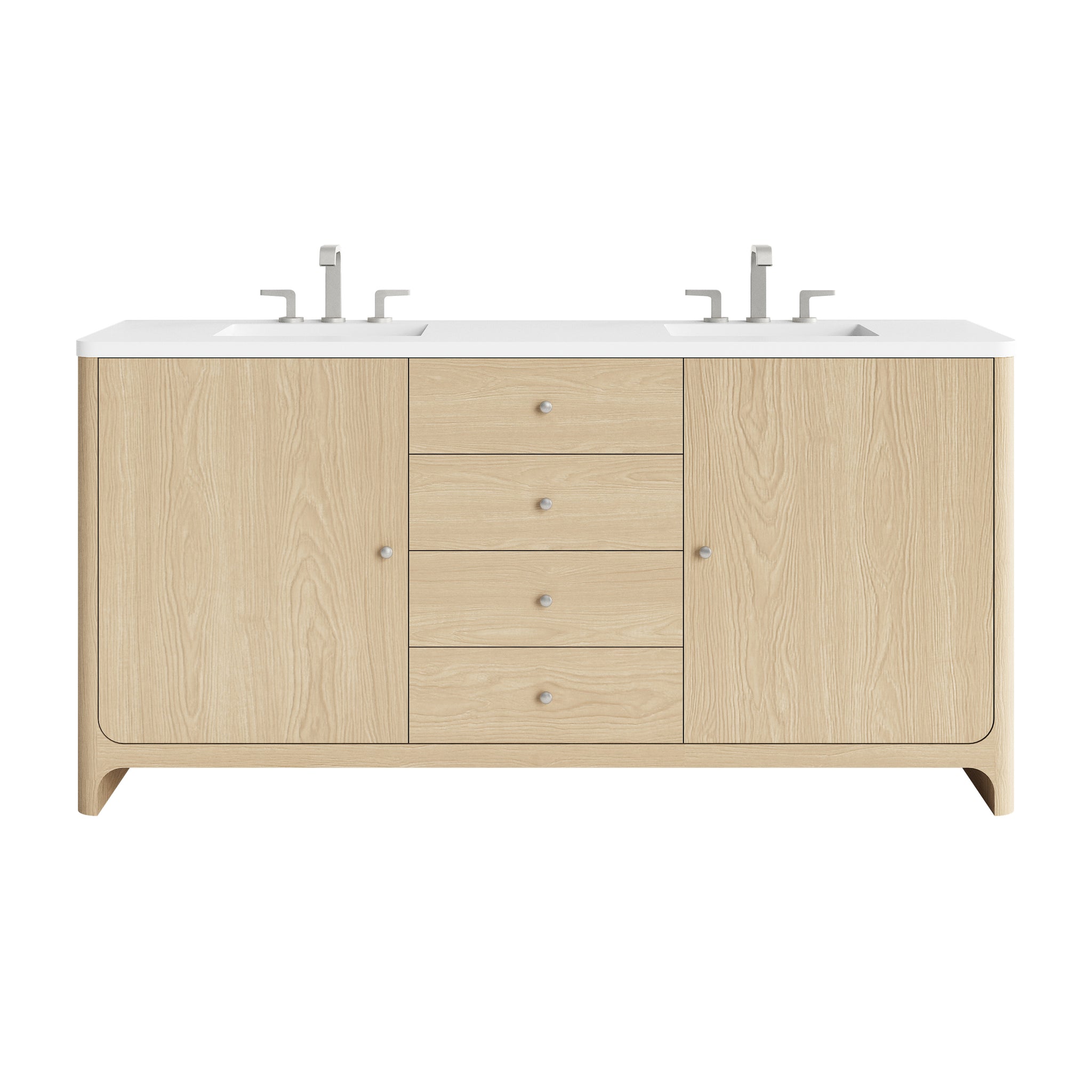 James Martin Gracyn 72" Double Bathroom Vanity, Coastal Driftwood with White Zeus (Widespread) countertop