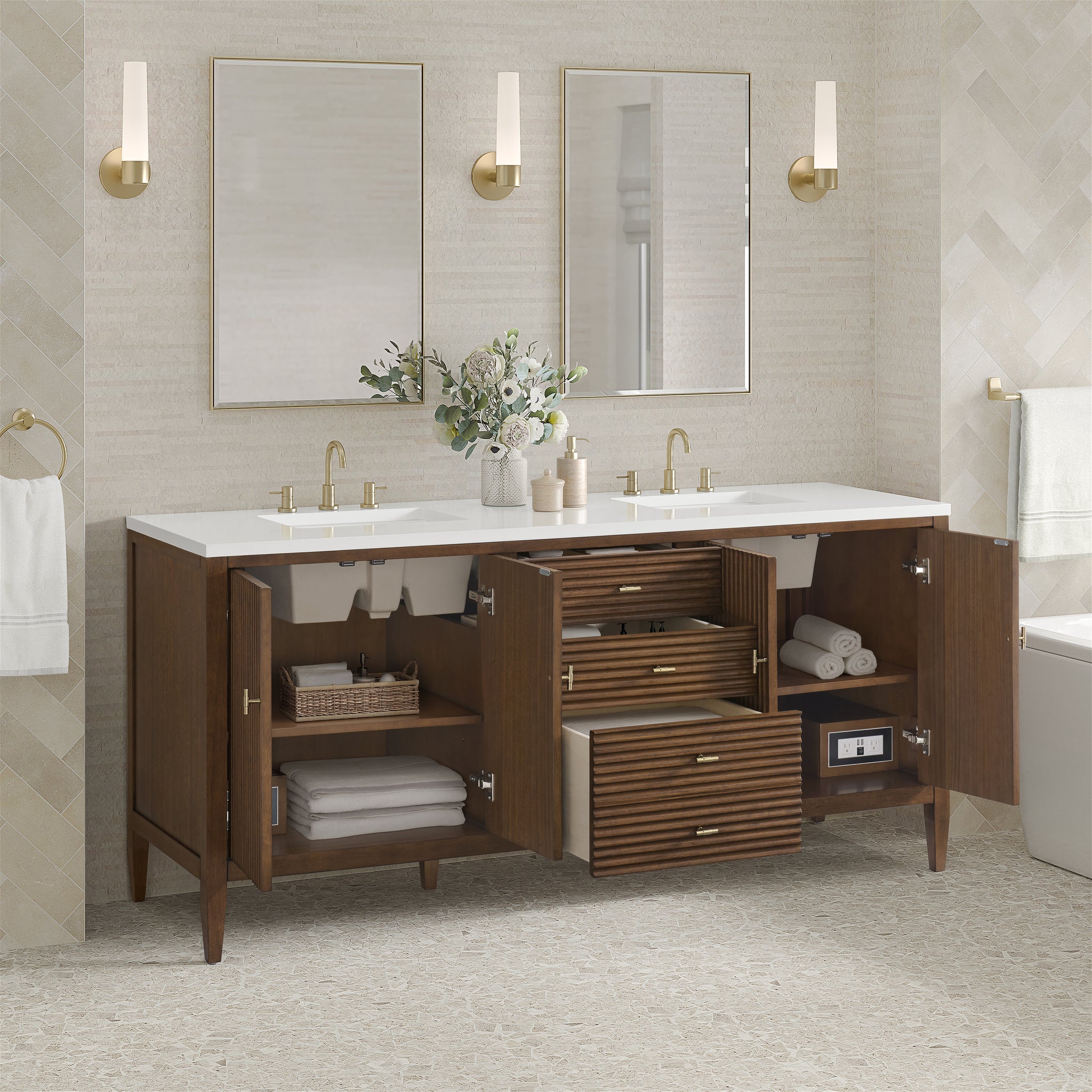 James Martin Myrrin 72" Double Bathroom Vanity, Mid-Century Walnut, view 32