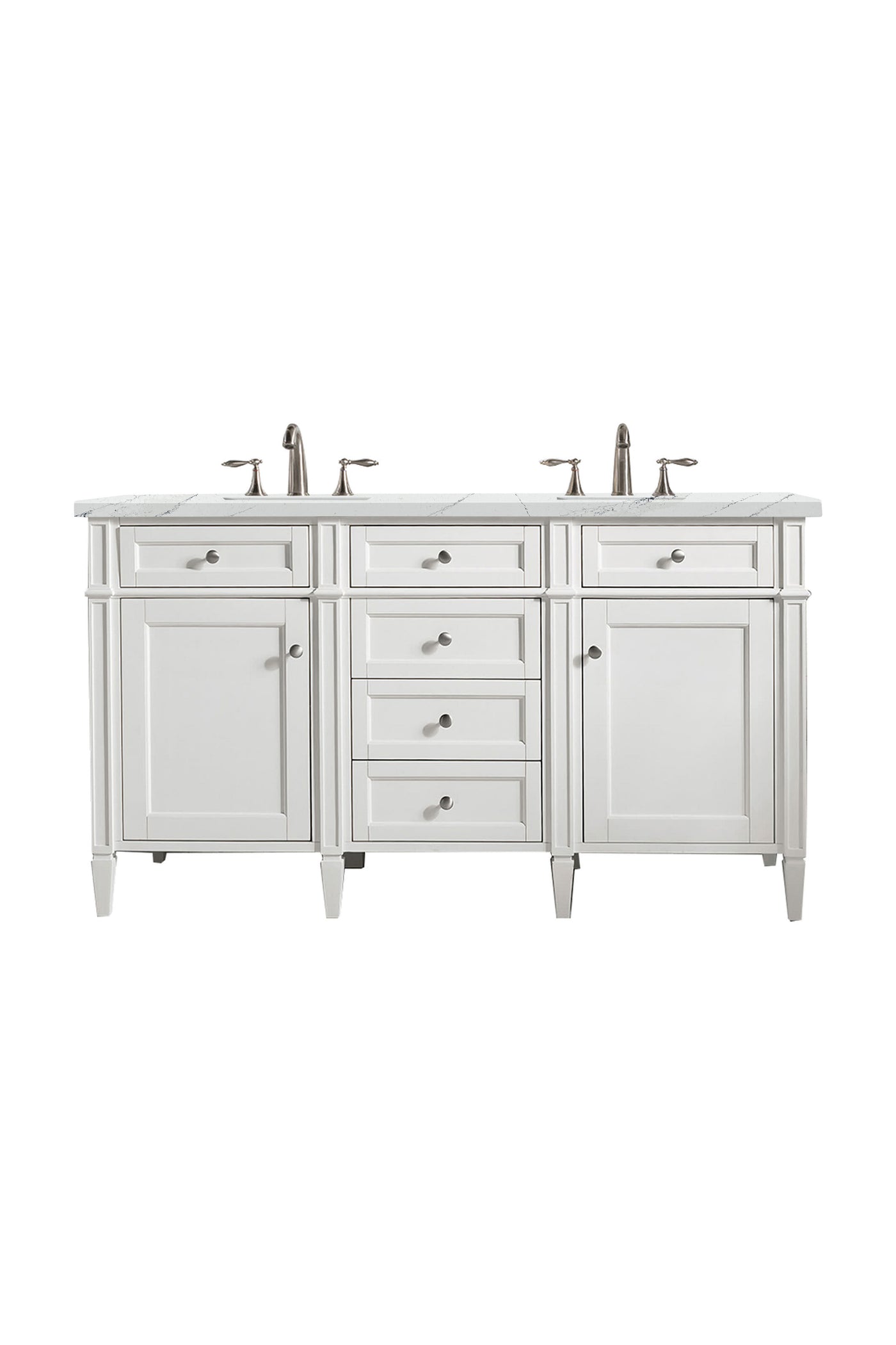 James Martin Brittany 60" Double Bathroom Vanity, Bright White with Ethereal Noctis (FreePower) countertop