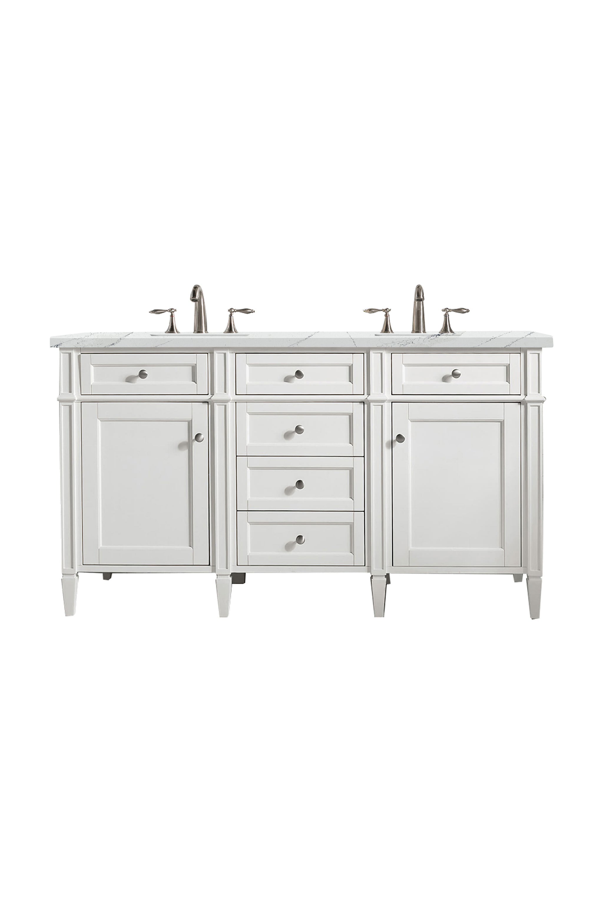 James Martin Brittany 60" Double Bathroom Vanity, Bright White with Ethereal Noctis (FreePower) countertop