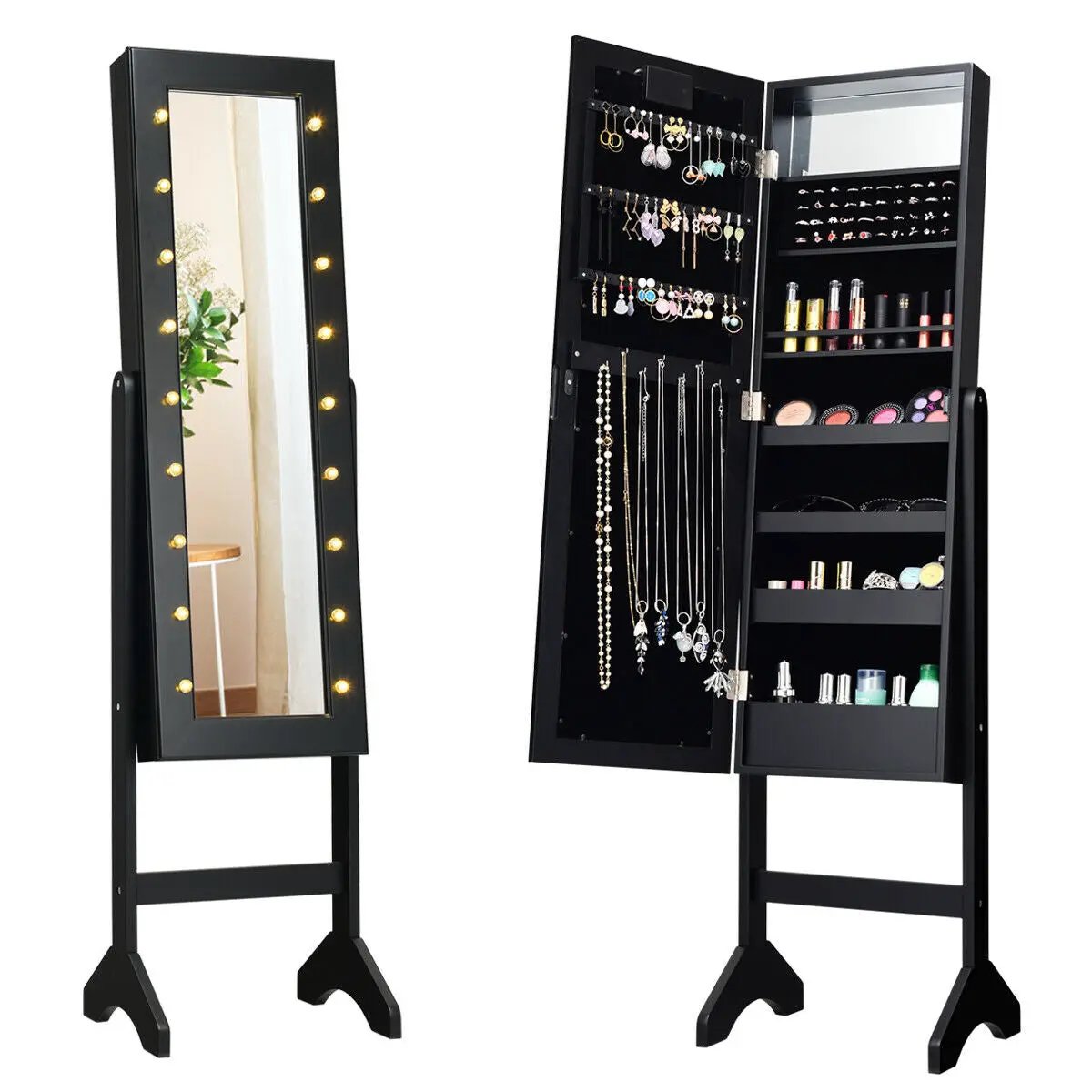 Mirrored Jewelry Cabinet Armoire Organizer w/ LED lights by DirectDeals