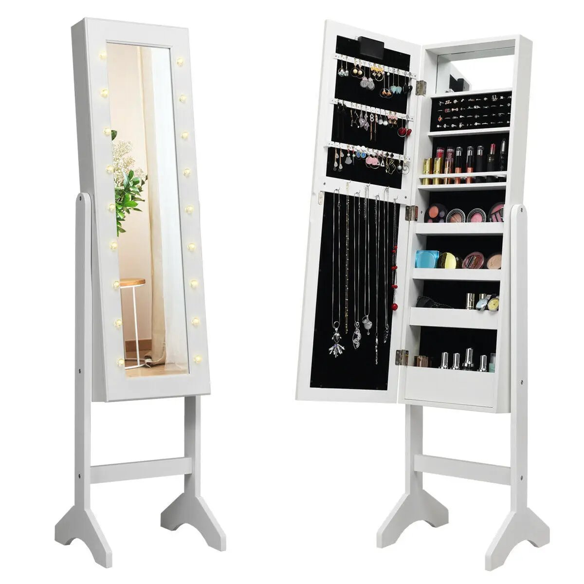 Mirrored Jewelry Cabinet Armoire Organizer w/ LED lights by DirectDeals