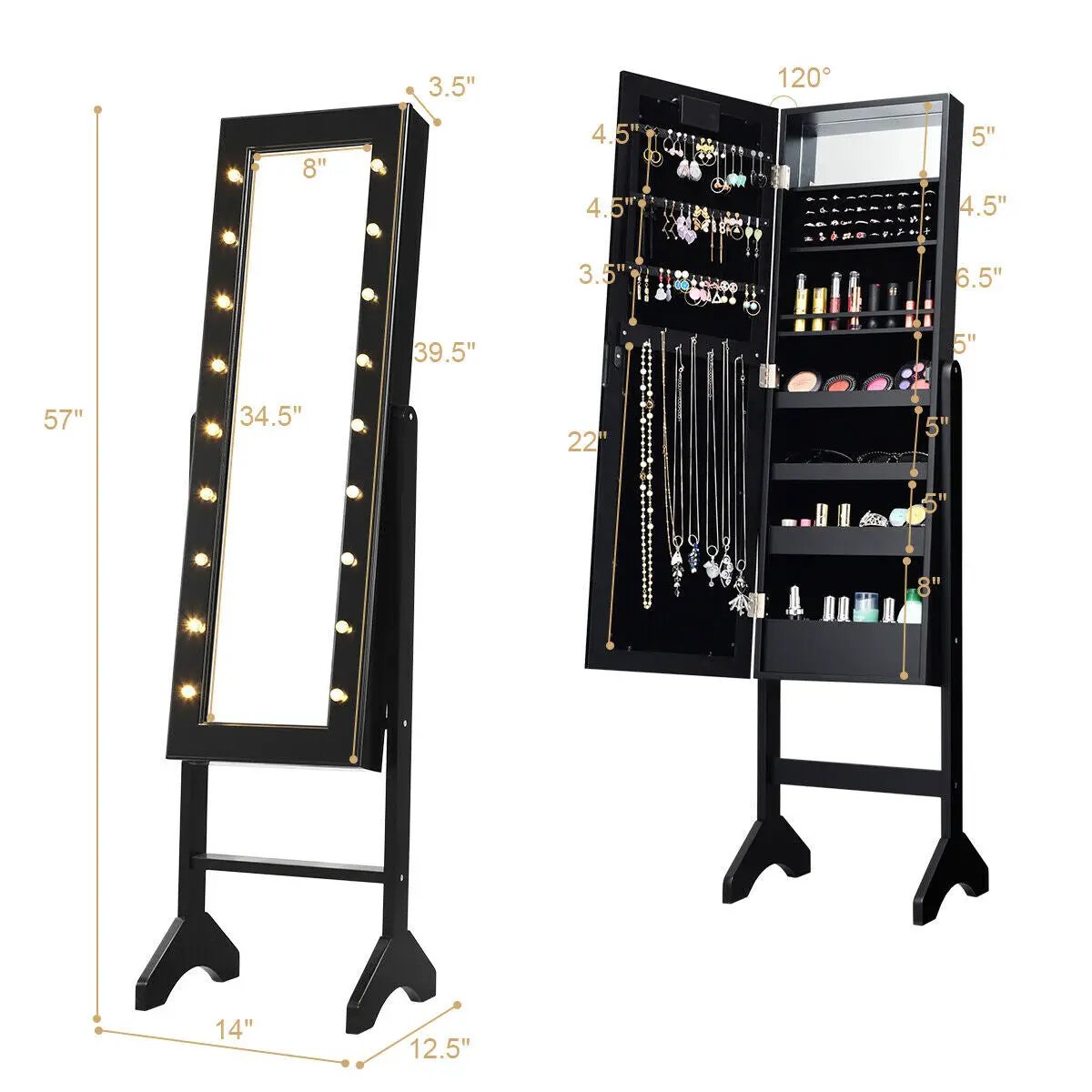 Mirrored Jewelry Cabinet Armoire Organizer w/ LED lights by DirectDeals