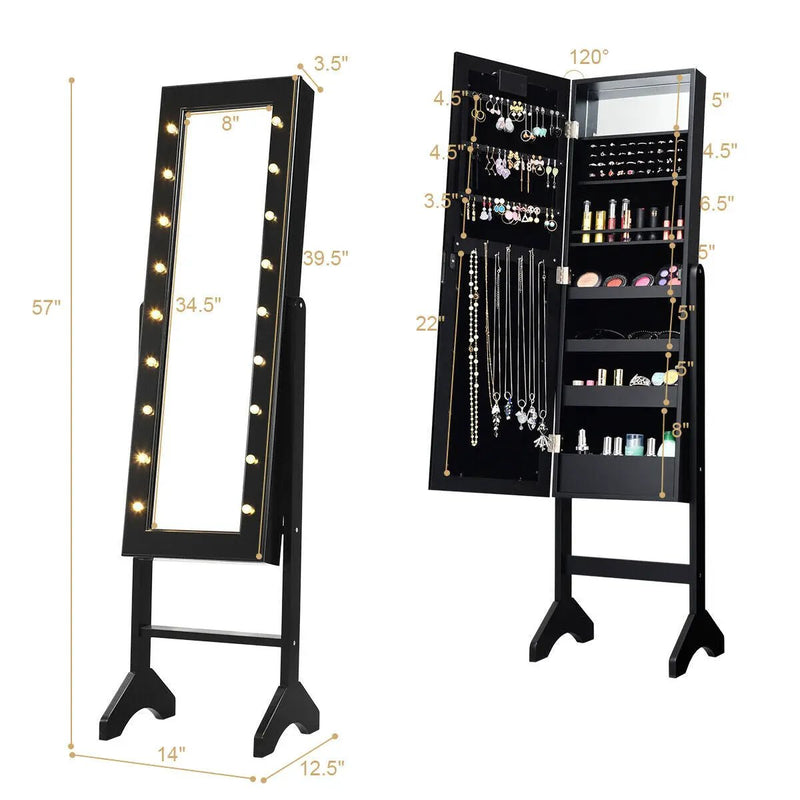 Mirrored Jewelry Cabinet Armoire Organizer w/ LED lights by DirectDeals