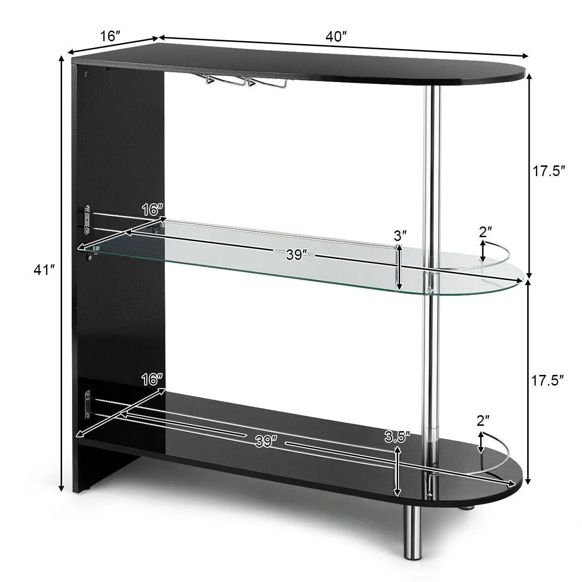 2-holder Bar Table with Tempered Glass Shelf by DirectDeals