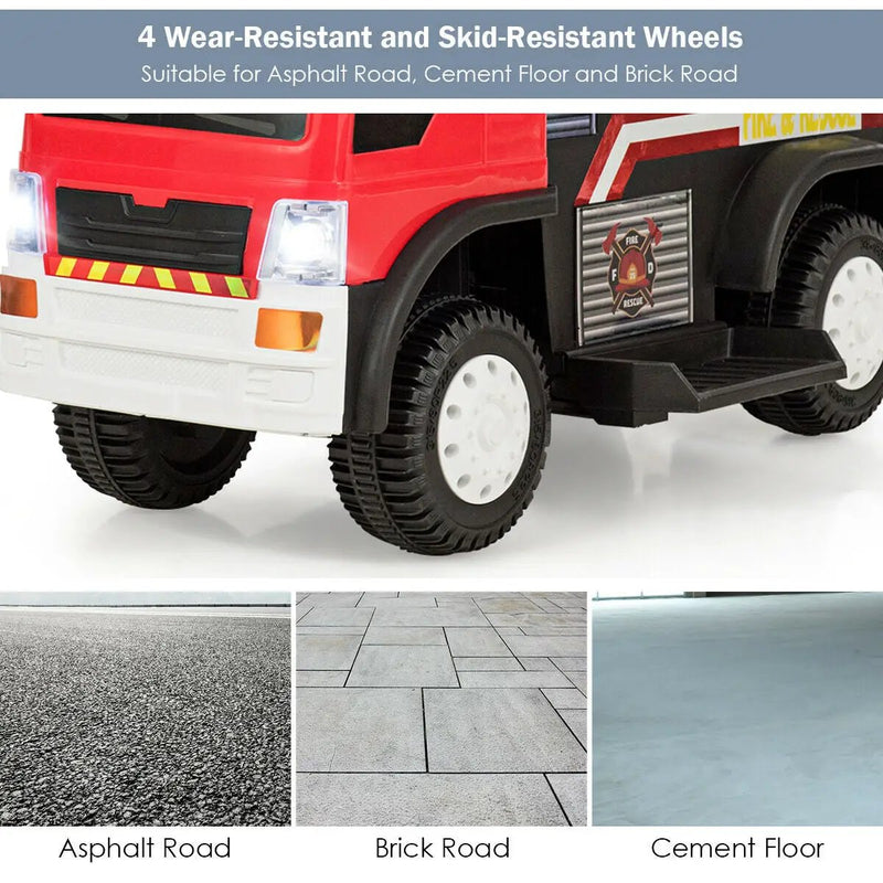 Kids 6V Battery Powered Electric Ride On Fire Truck by DirectDeals