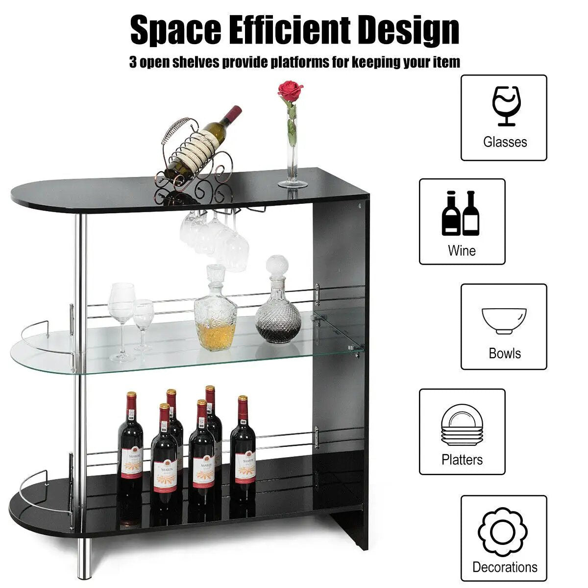 2-holder Bar Table with Tempered Glass Shelf by DirectDeals